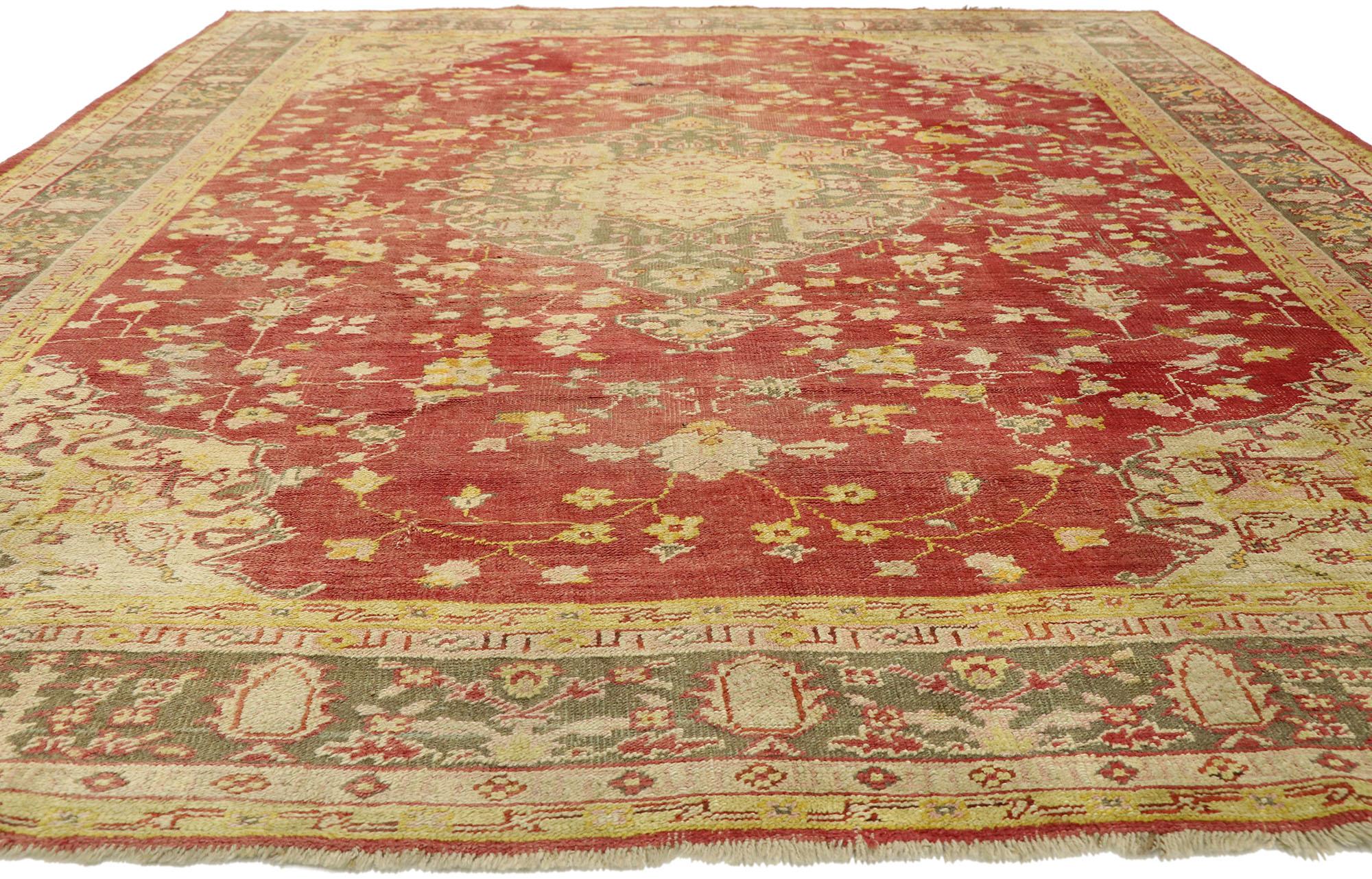 Distressed Antique Turkish Oushak Rug, 9'07 x 12'01 For Sale 3