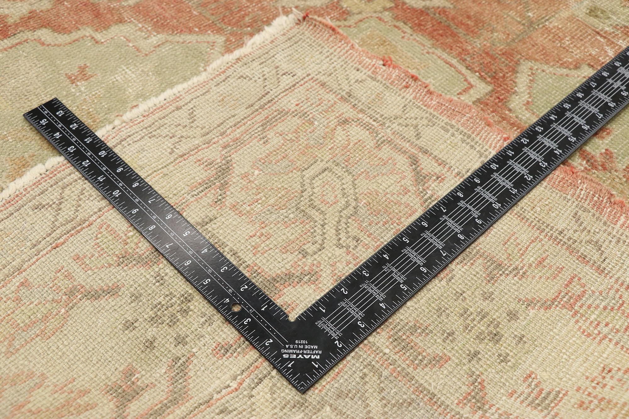 Hand-Knotted Distressed Antique Turkish Oushak Rug, 09'09 x 12'04 For Sale