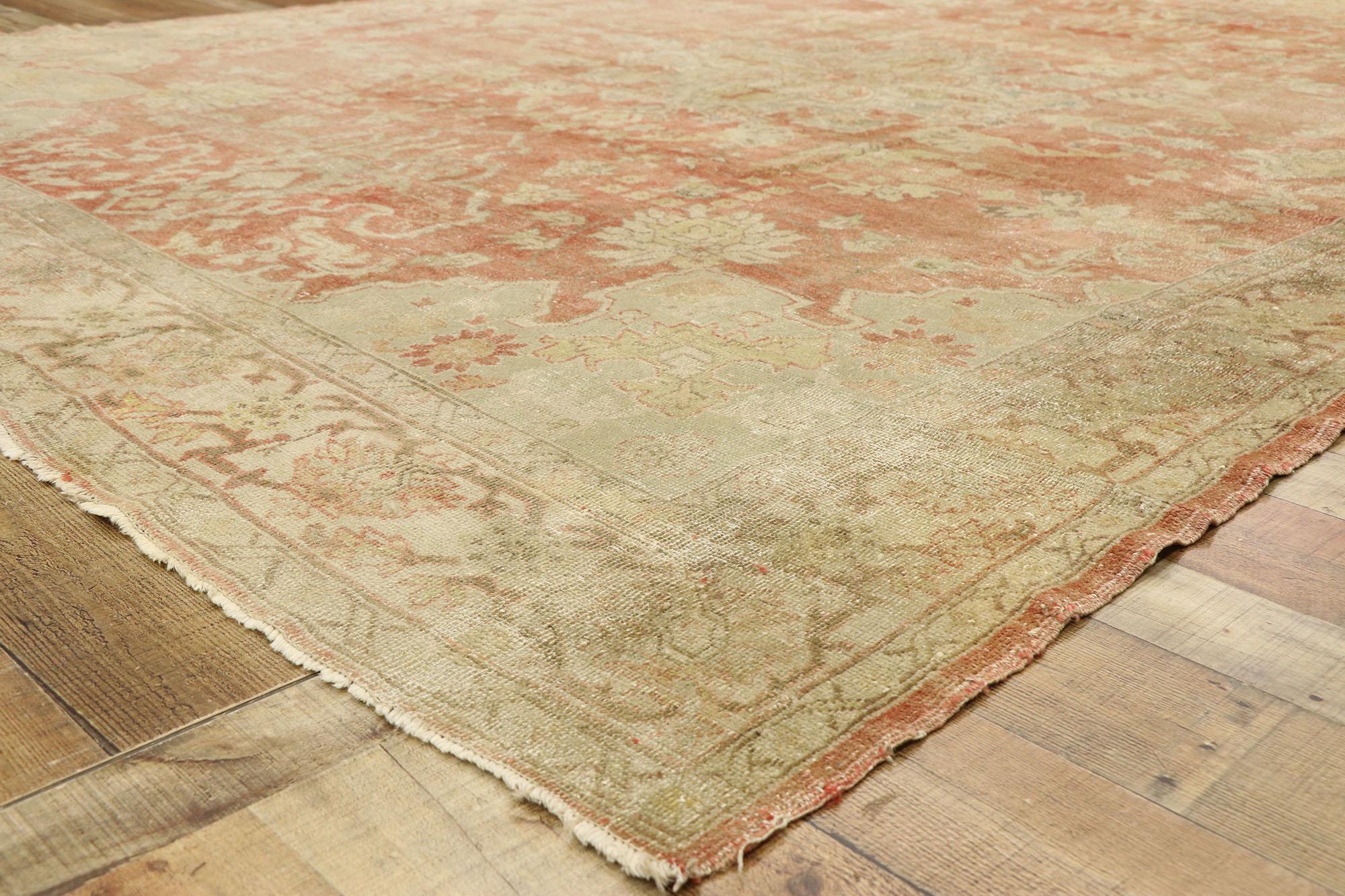 Distressed Antique Turkish Oushak Rug, 09'09 x 12'04 In Distressed Condition For Sale In Dallas, TX