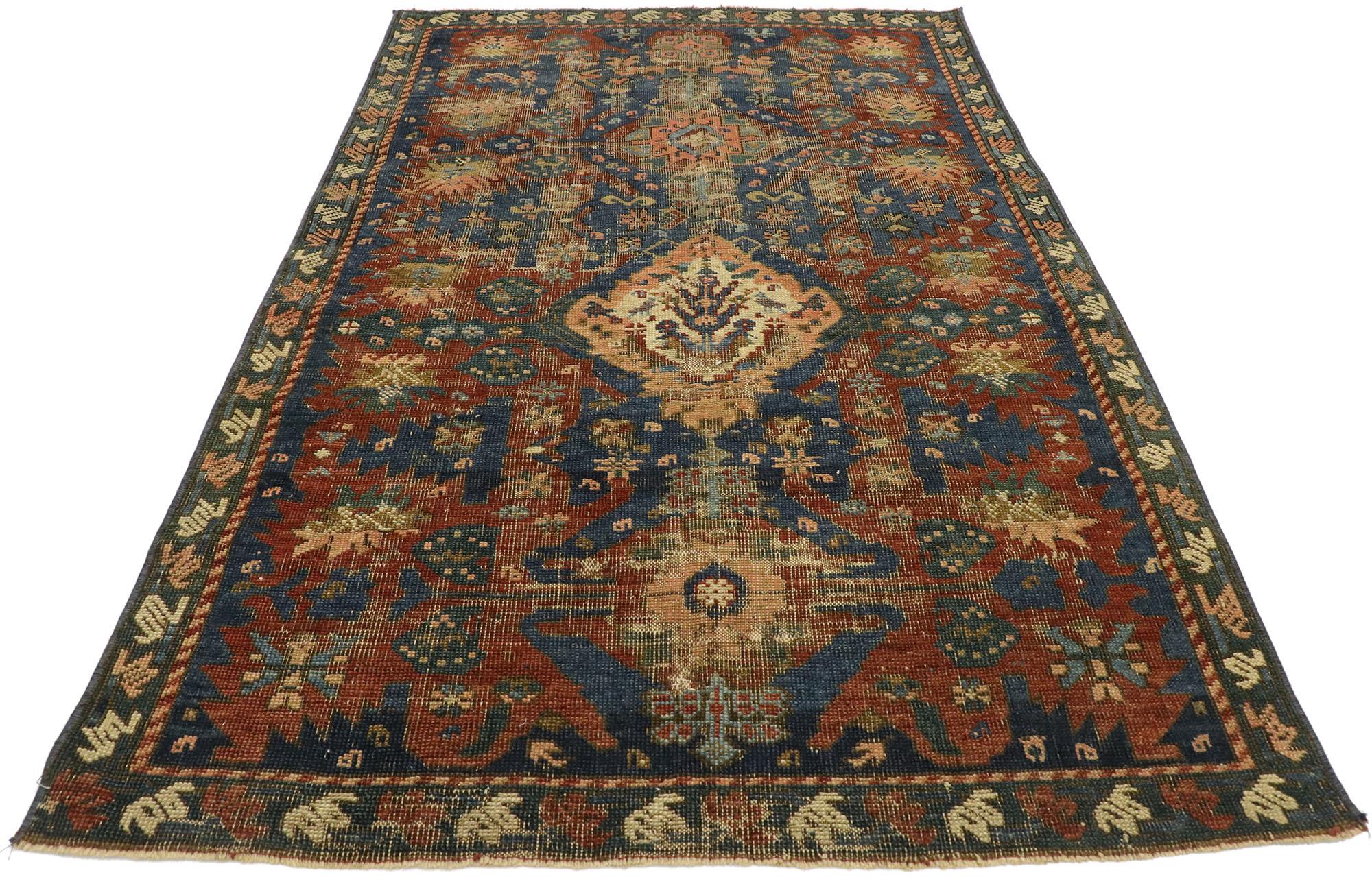 Hand-Knotted Distressed Antique Turkish Oushak Rug with Modern Rustic Industrial Style For Sale