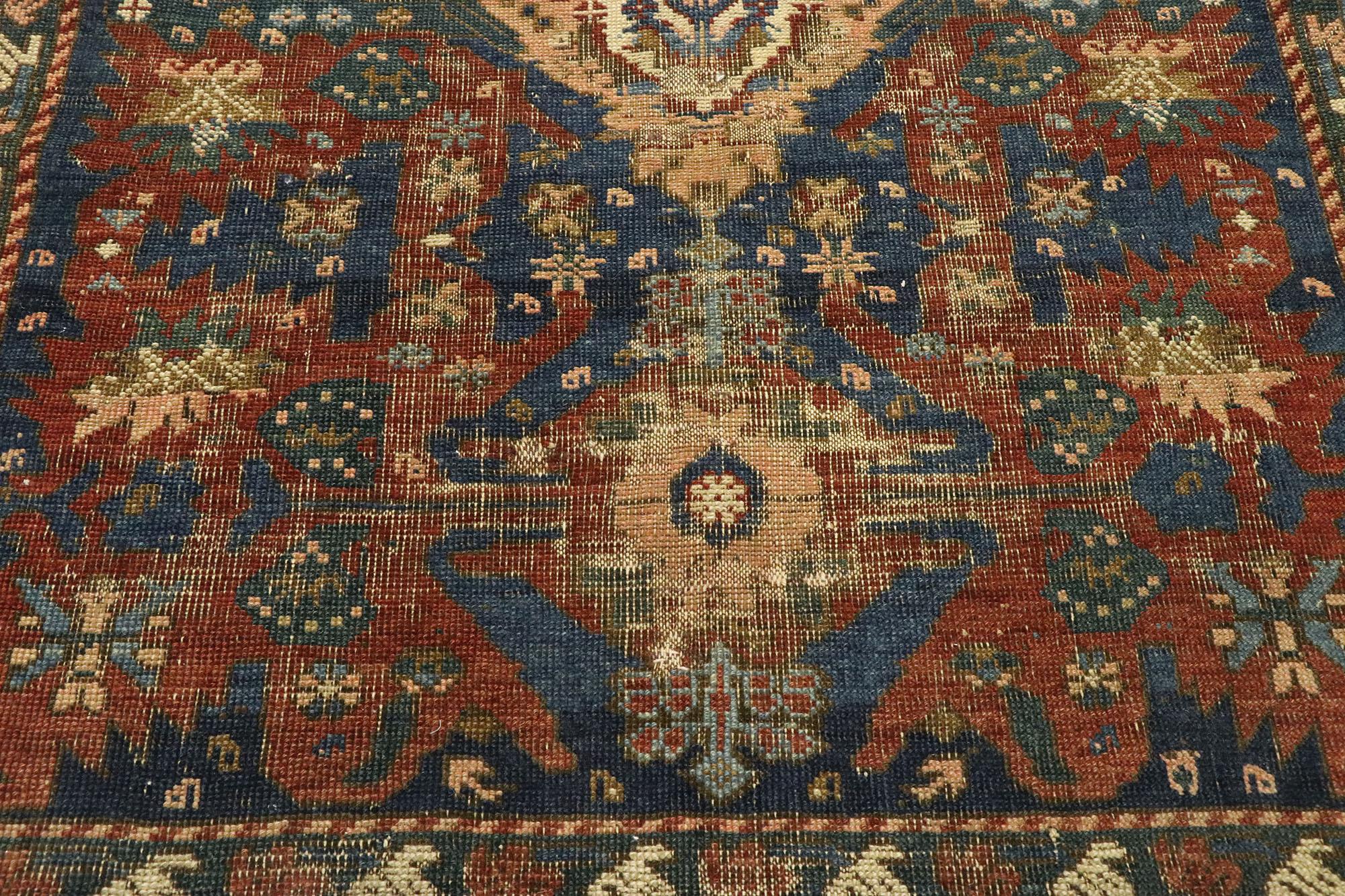 Distressed Antique Turkish Oushak Rug with Modern Rustic Industrial Style In Distressed Condition For Sale In Dallas, TX