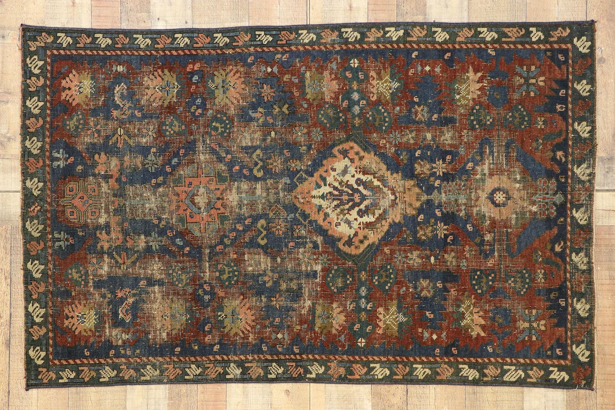 Wool Distressed Antique Turkish Oushak Rug with Modern Rustic Industrial Style For Sale