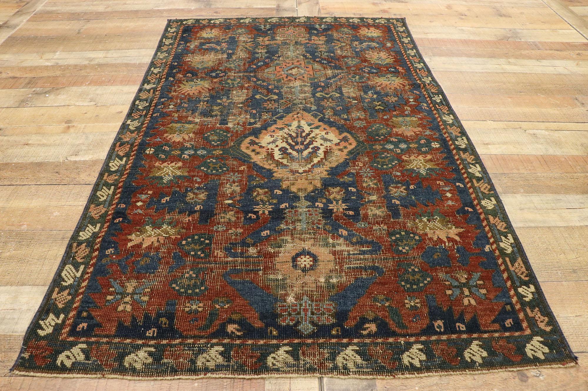 Distressed Antique Turkish Oushak Rug with Modern Rustic Industrial Style For Sale 2