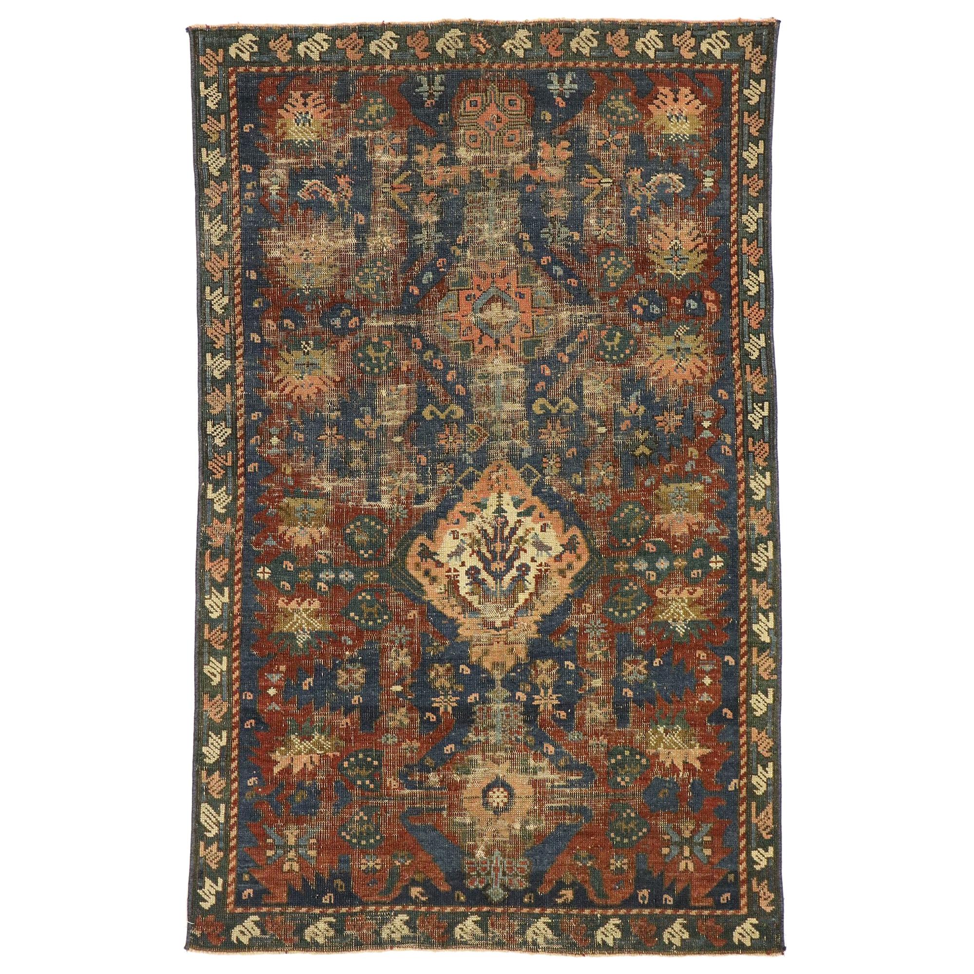 Distressed Antique Turkish Oushak Rug with Modern Rustic Industrial Style For Sale