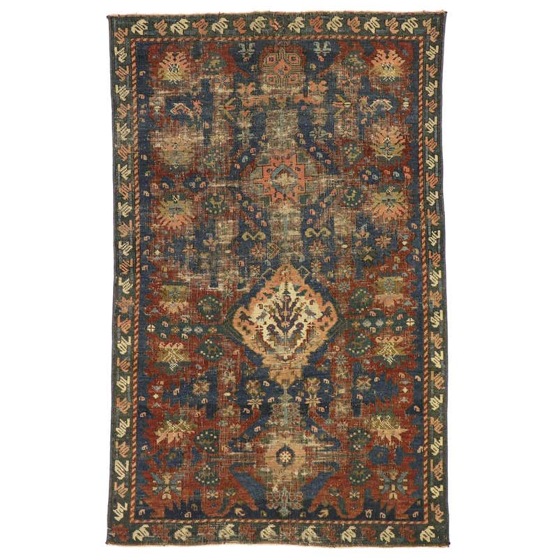 Distressed Vintage Turkish Rug with Rustic Modern Industrial Style For ...