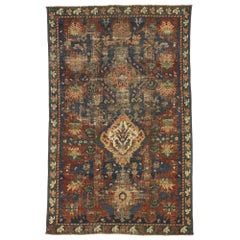 Tapis turc antique Oushak vieilli avec style industriel moderne et rustique