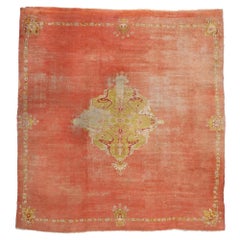 Distressed Antique Turkish Oushak Rug with Rustic English Manor Style