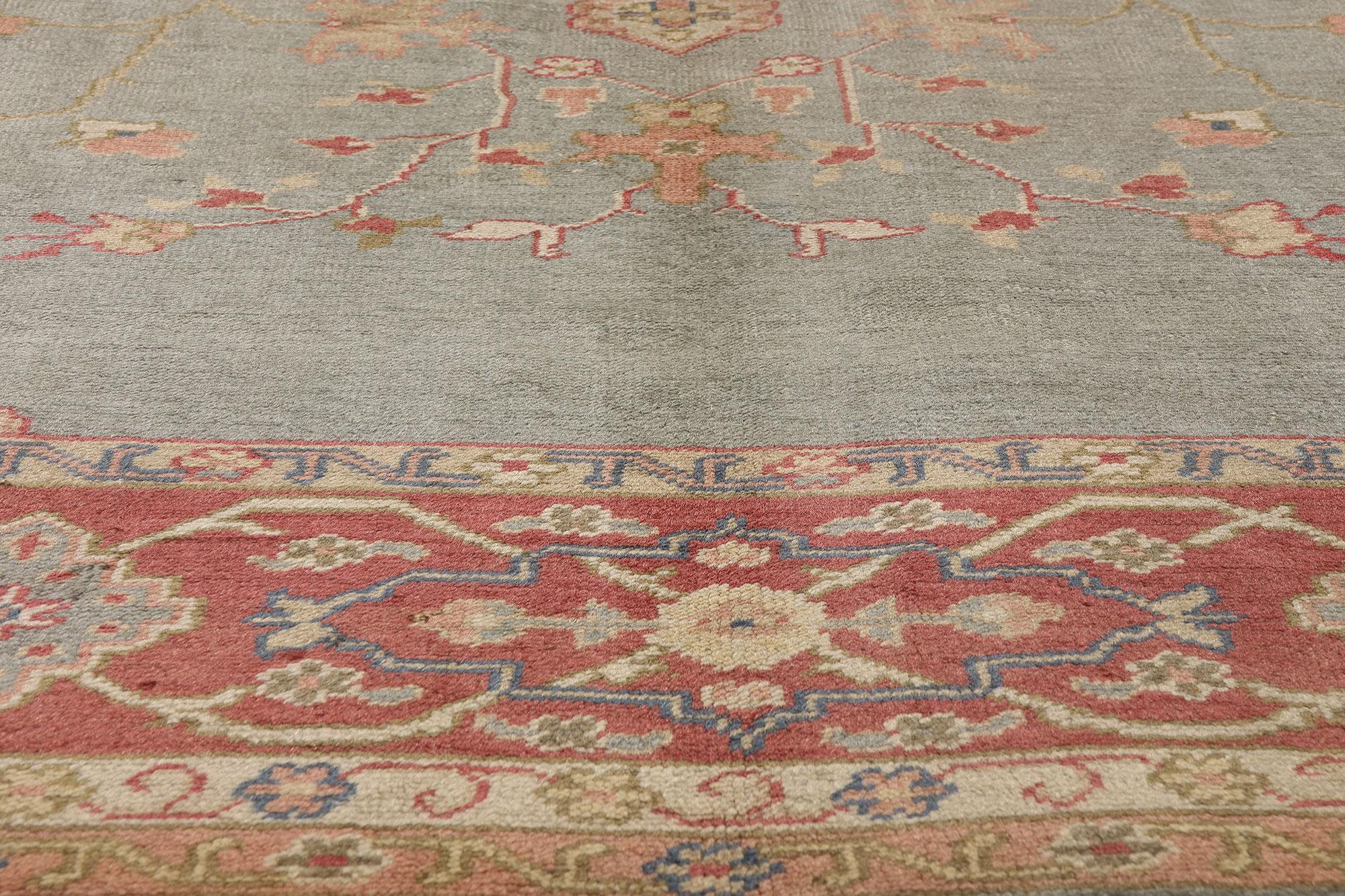 XX secolo Tappeto antico turco Oushak con stile rustico georgiano e artigianale in vendita