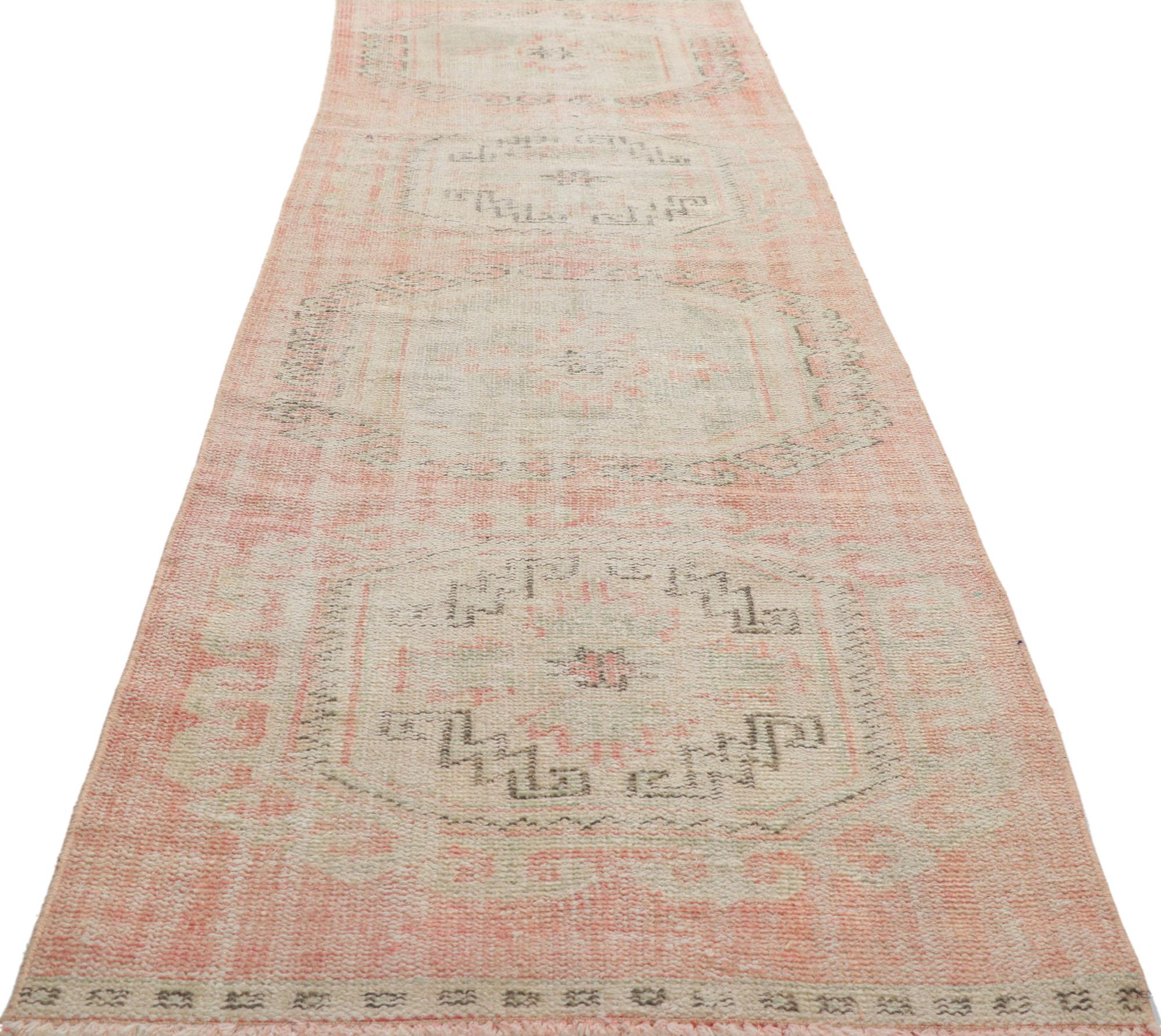 Distressed Antique-Worn Turkish Oushak Rug, Weathered Finesse Meets Global Chic In Distressed Condition For Sale In Dallas, TX