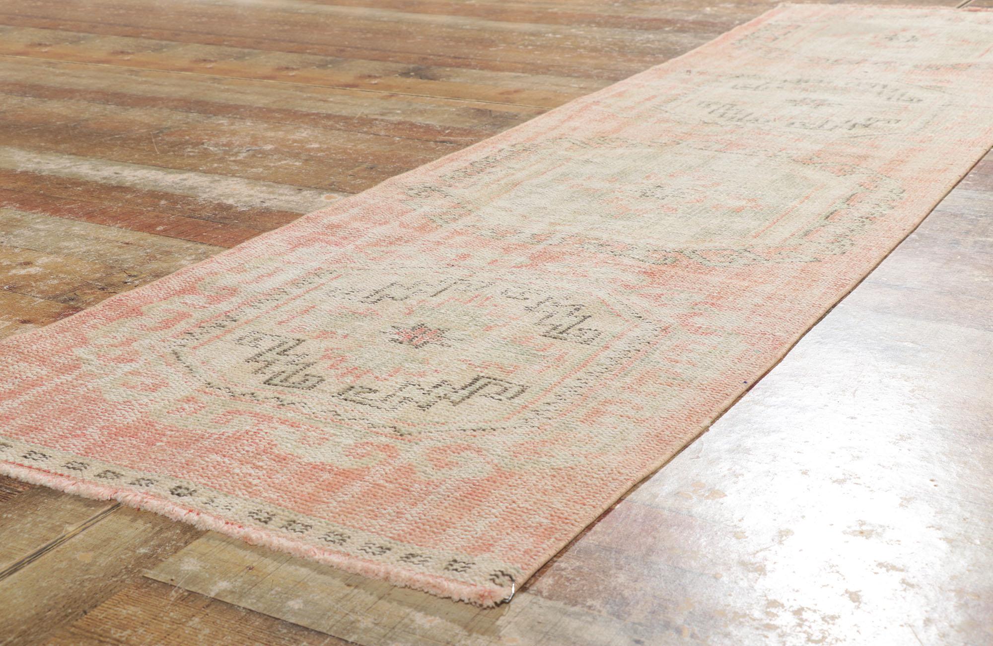 Wool Distressed Antique-Worn Turkish Oushak Rug, Weathered Finesse Meets Global Chic For Sale