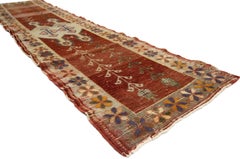 Distressed Antique Turkish Oushak Runner, Hallway Runner