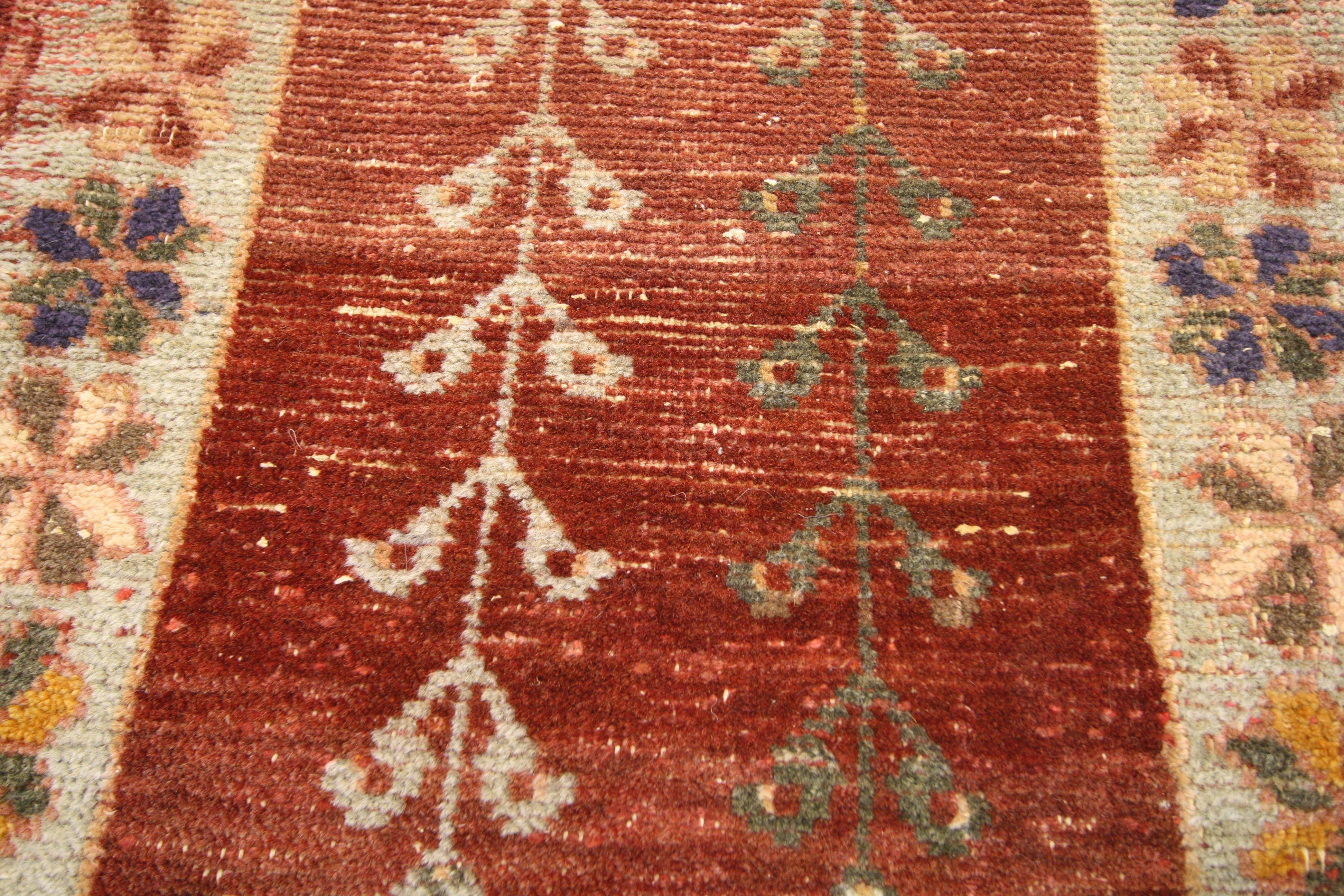 Hand-Knotted Distressed Antique Turkish Oushak Runner, Hallway Runner For Sale
