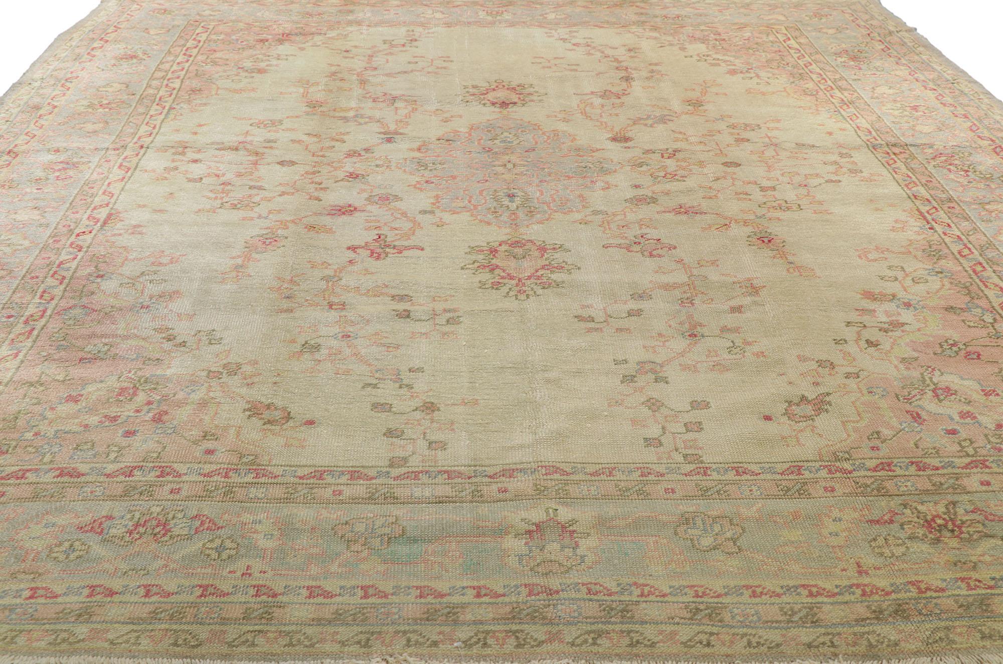 Antique Turkish Oushak Rug, 8'06 x 10'10 In Distressed Condition For Sale In Dallas, TX