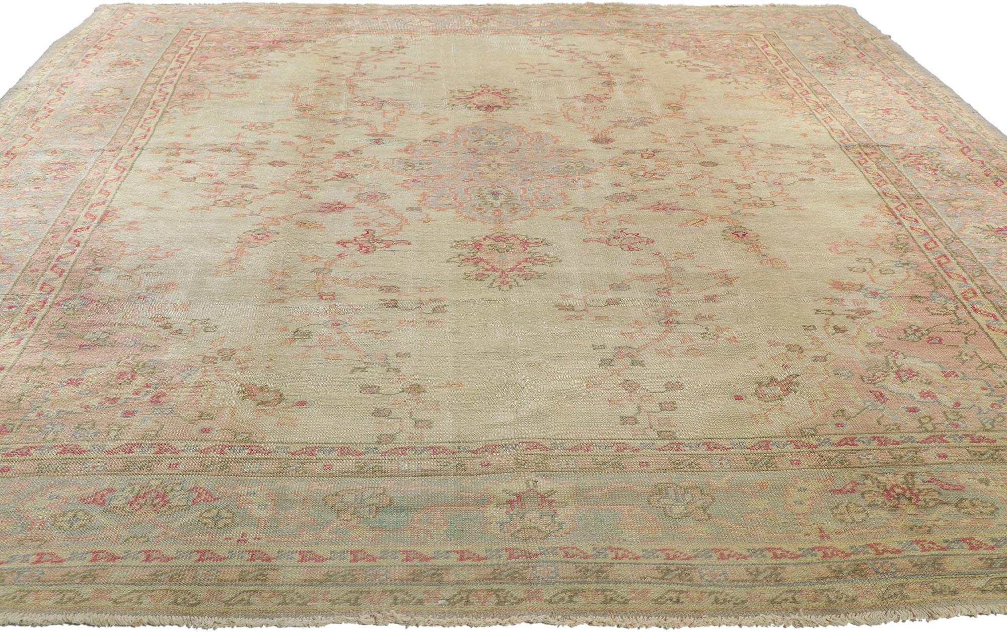 Hand-Knotted Antique Turkish Oushak Rug, 8'06 x 10'10 For Sale