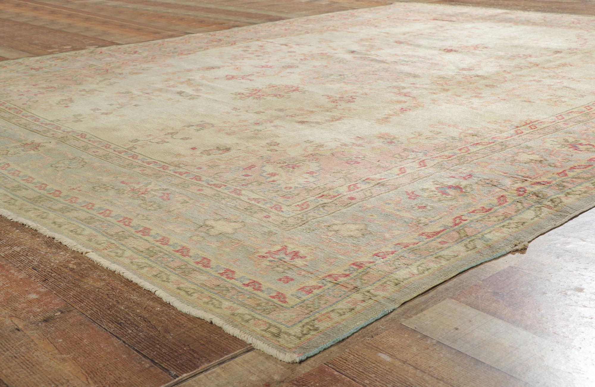 Wool Antique Turkish Oushak Rug, 8'06 x 10'10 For Sale