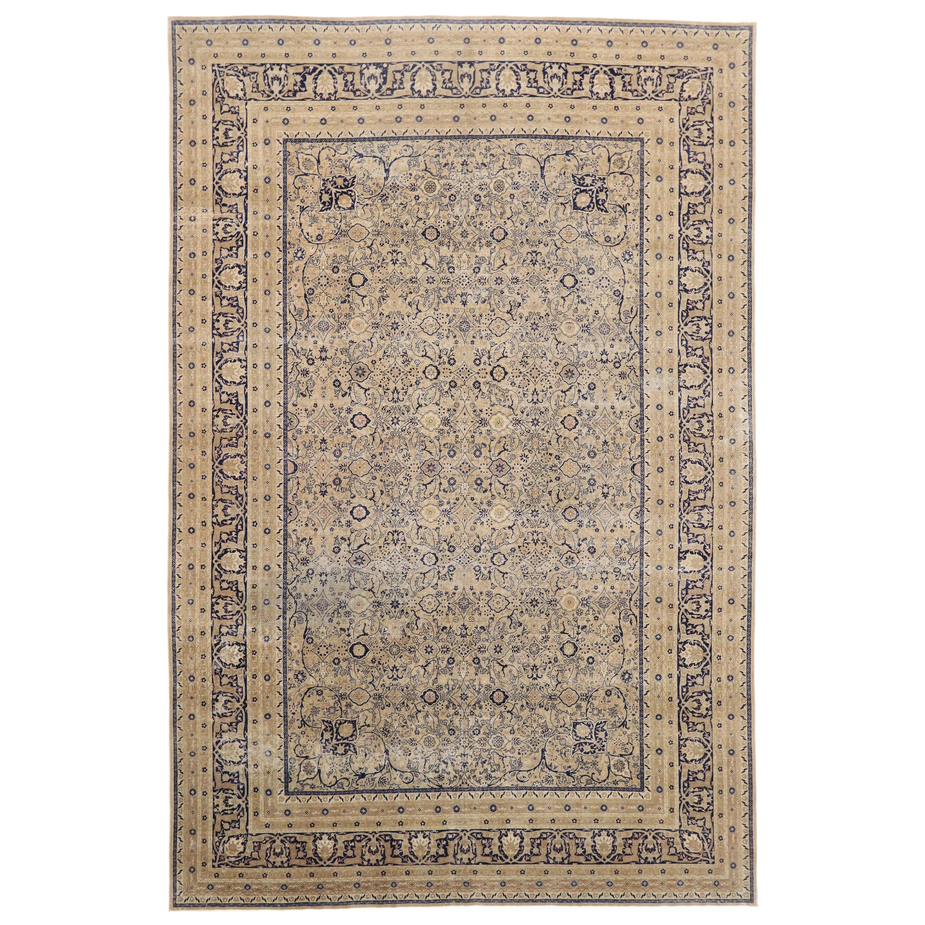 Distressed Antique Turkish Rug with British Colonial Style