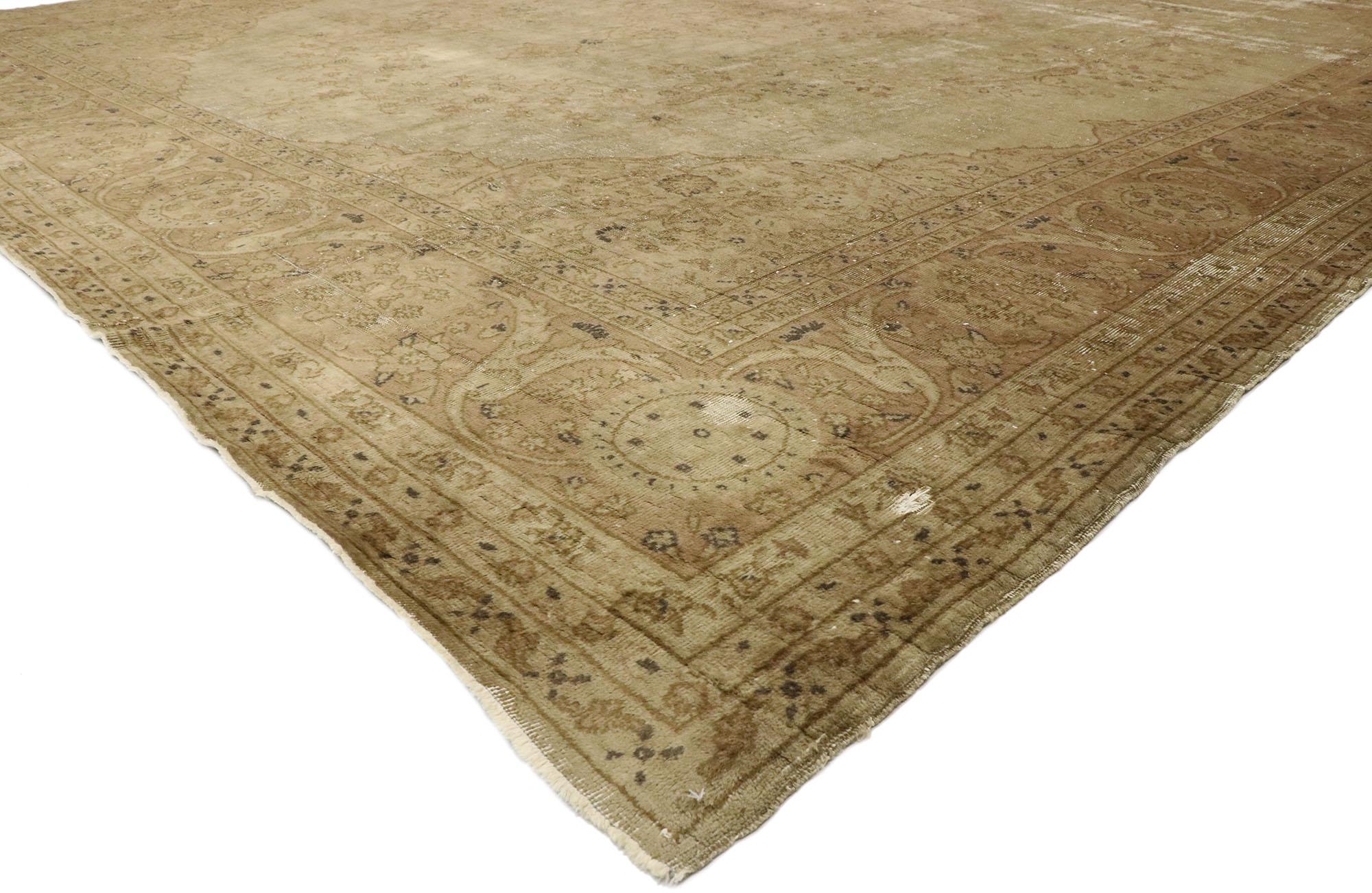 77508 Distressed Antique Turkish Sivas Rug, 12'11 x 16'04. Antique Turkish Sivas rugs that have been distressed and given an antique-wash are traditional rugs originating from Sivas in central Anatolia, Turkey. These authentic Sivas rugs undergo a
