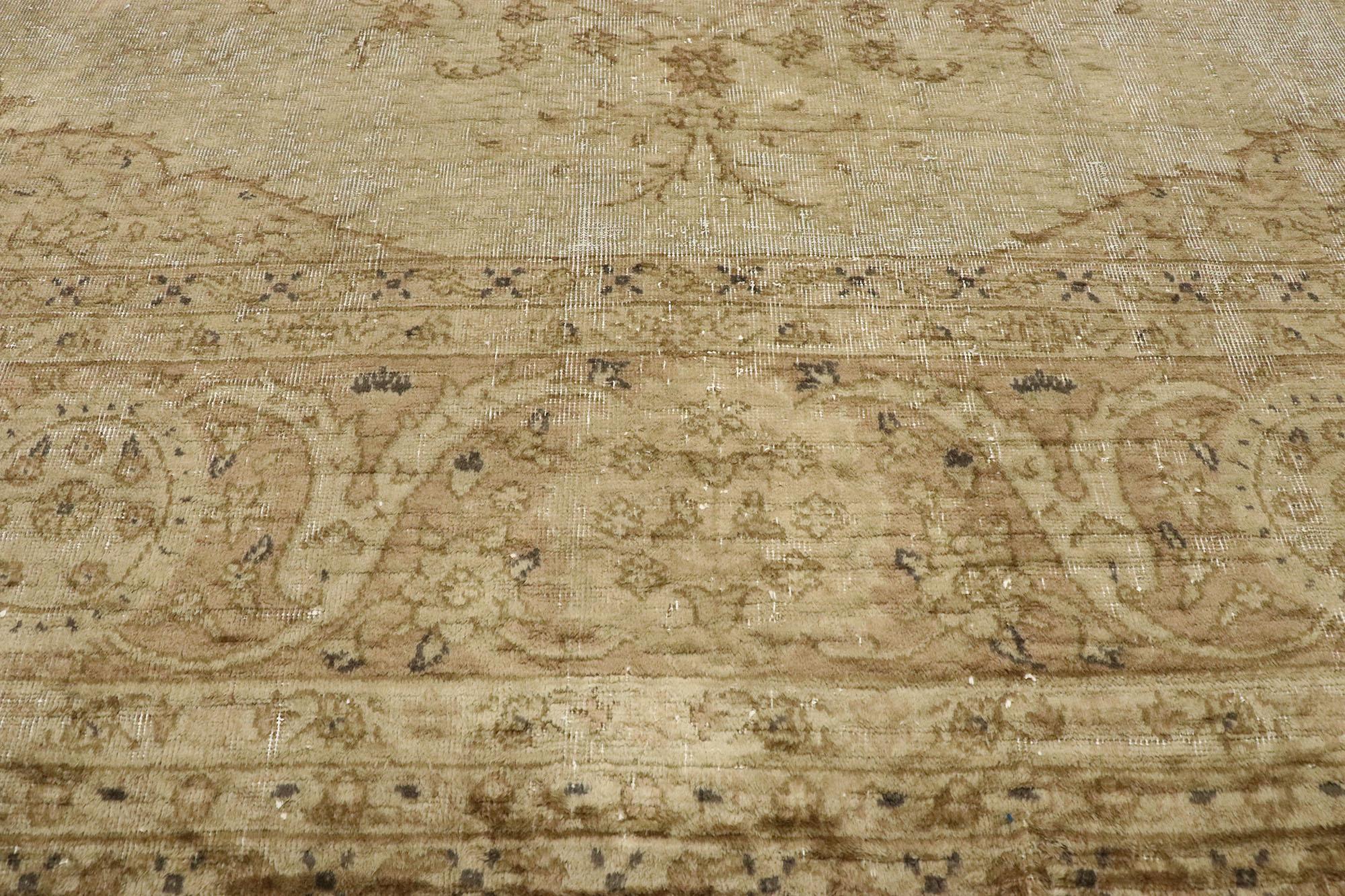 Hand-Knotted Distressed Antique Turkish Sivas Rug, 12'11 x 16'04
