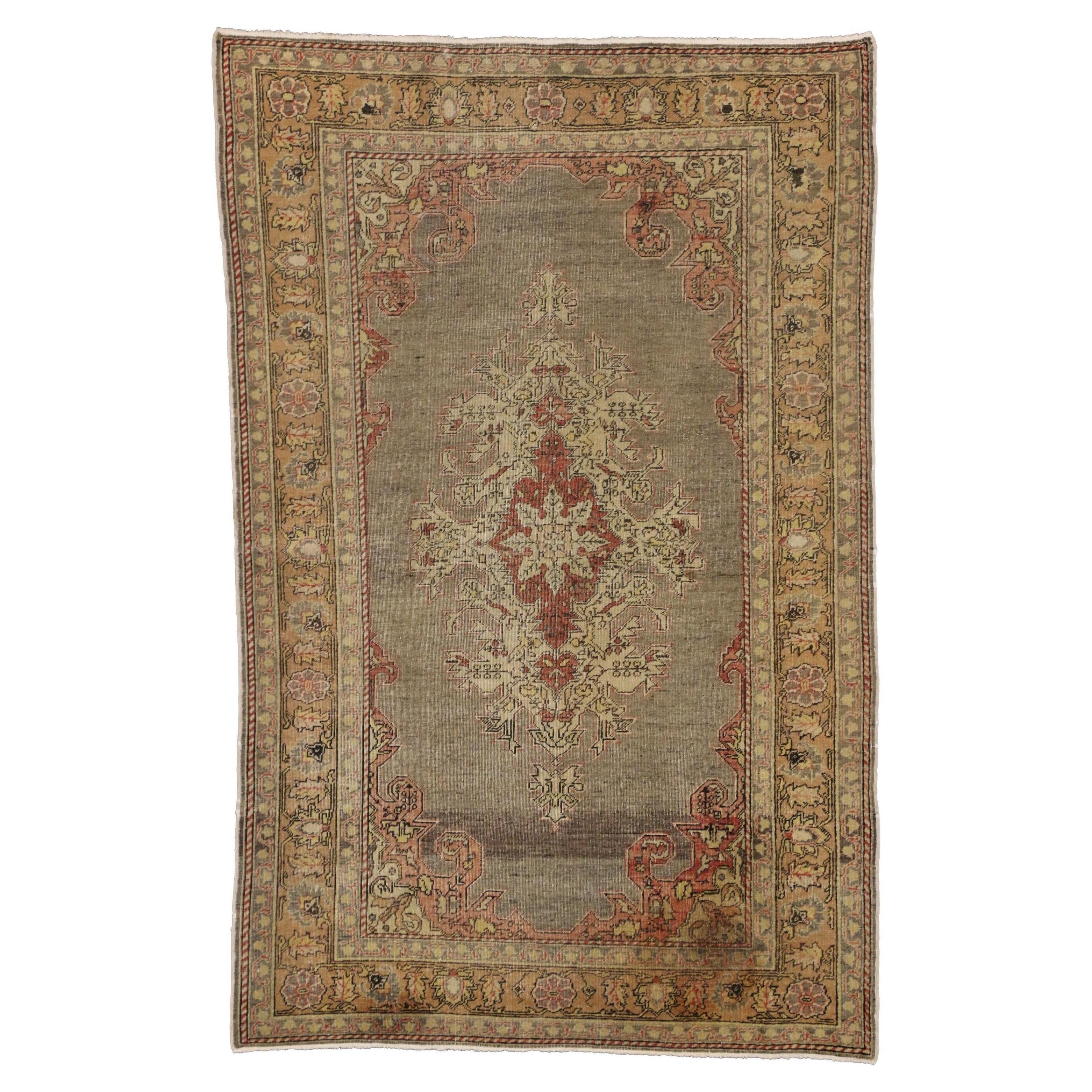 Distressed Antique Turkish Sivas Rug with Modern Rustic Style For Sale