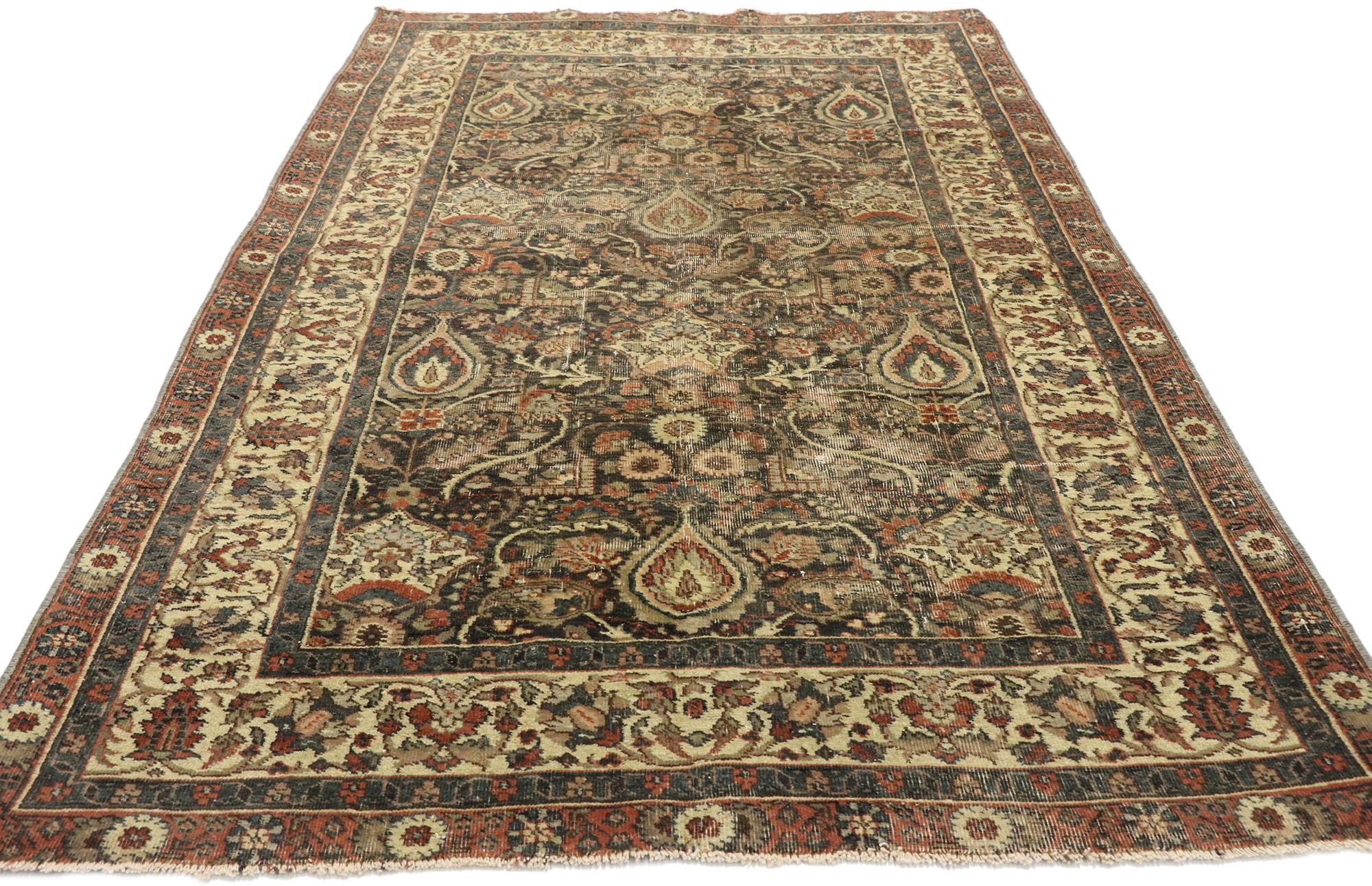 Distressed Antique Turkish Sivas Rug with Rustic Belgian Style In Distressed Condition For Sale In Dallas, TX