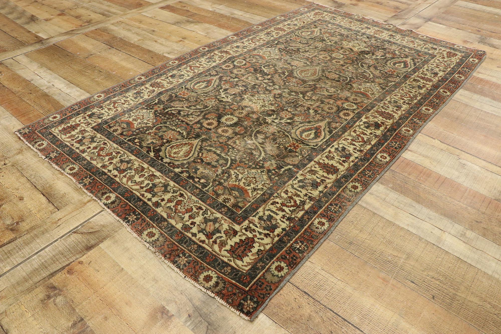 Wool Distressed Antique Turkish Sivas Rug with Rustic Belgian Style For Sale