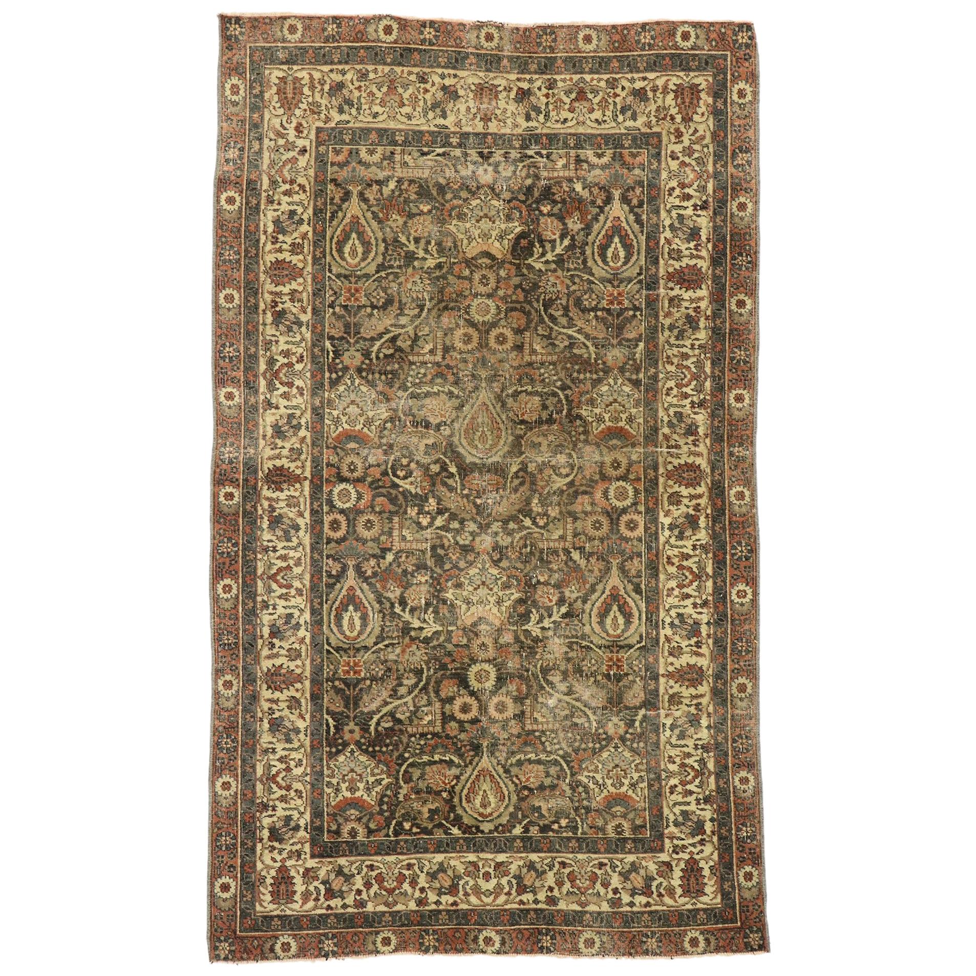 Distressed Antique Turkish Sivas Rug with Rustic Belgian Style For Sale