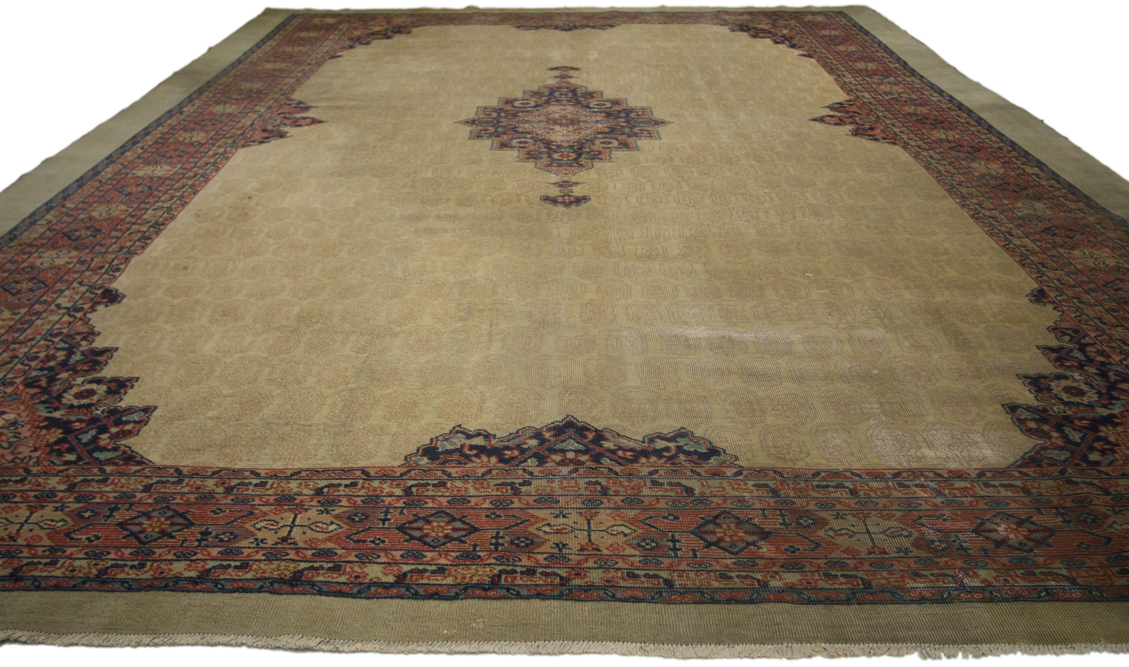 Rustic Distressed Antique Turkish Sivas Rug, 09'05 X 13'05 For Sale