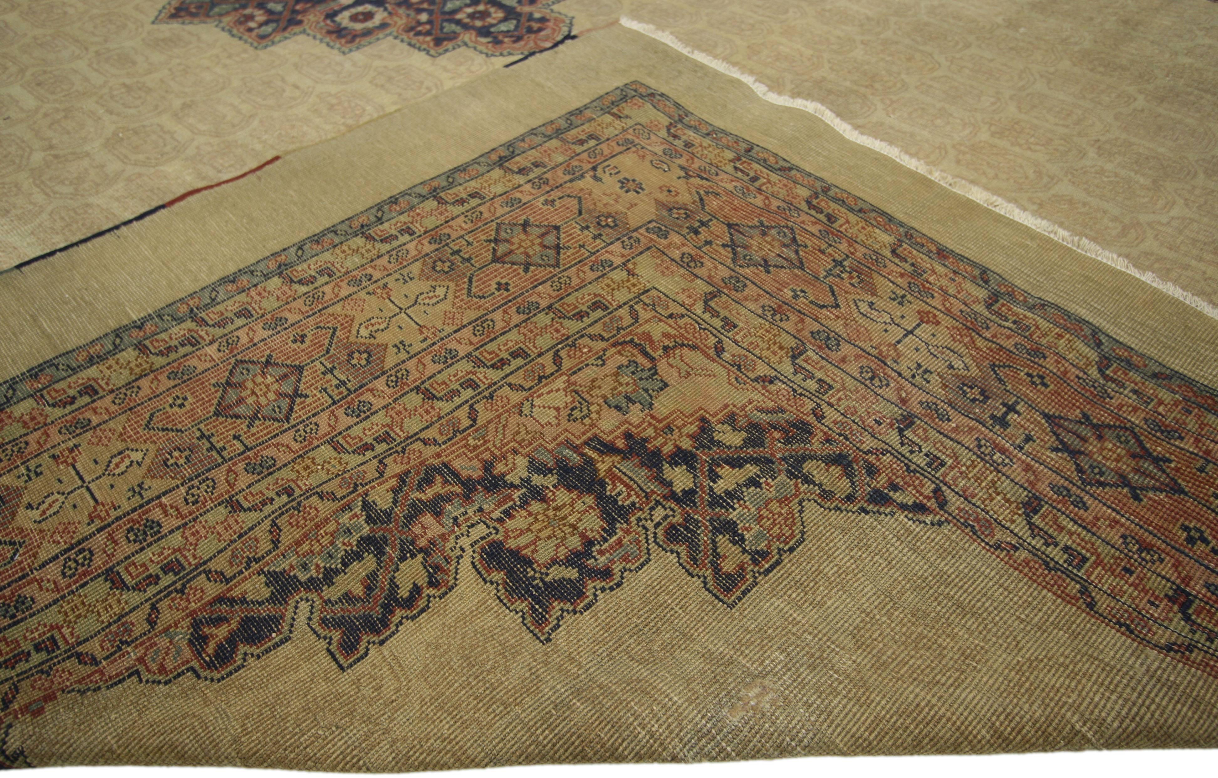 Hand-Knotted Distressed Antique Turkish Sivas Rug, 09'05 X 13'05 For Sale