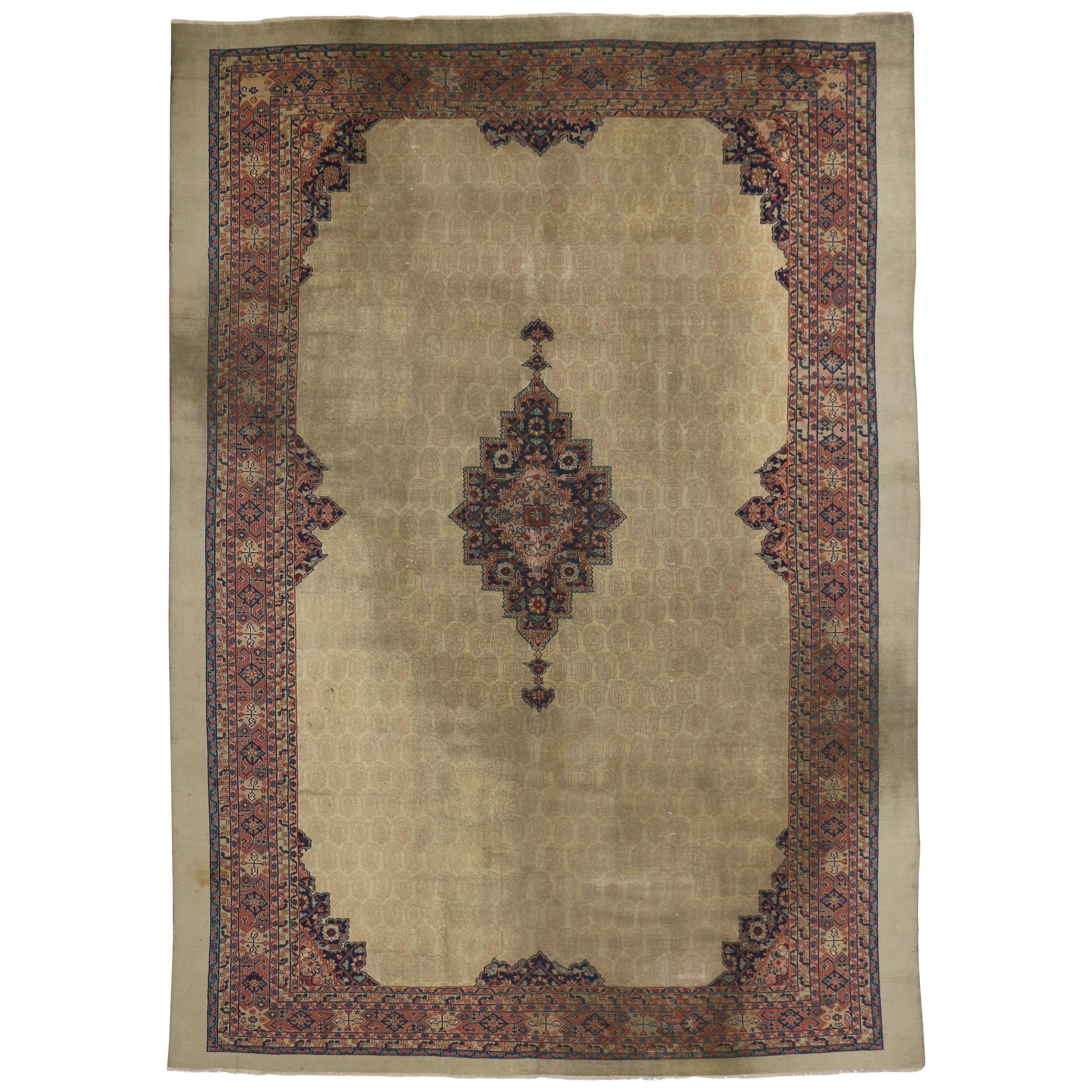 Distressed Antique Turkish Sivas Rug, 09'05 X 13'05 For Sale