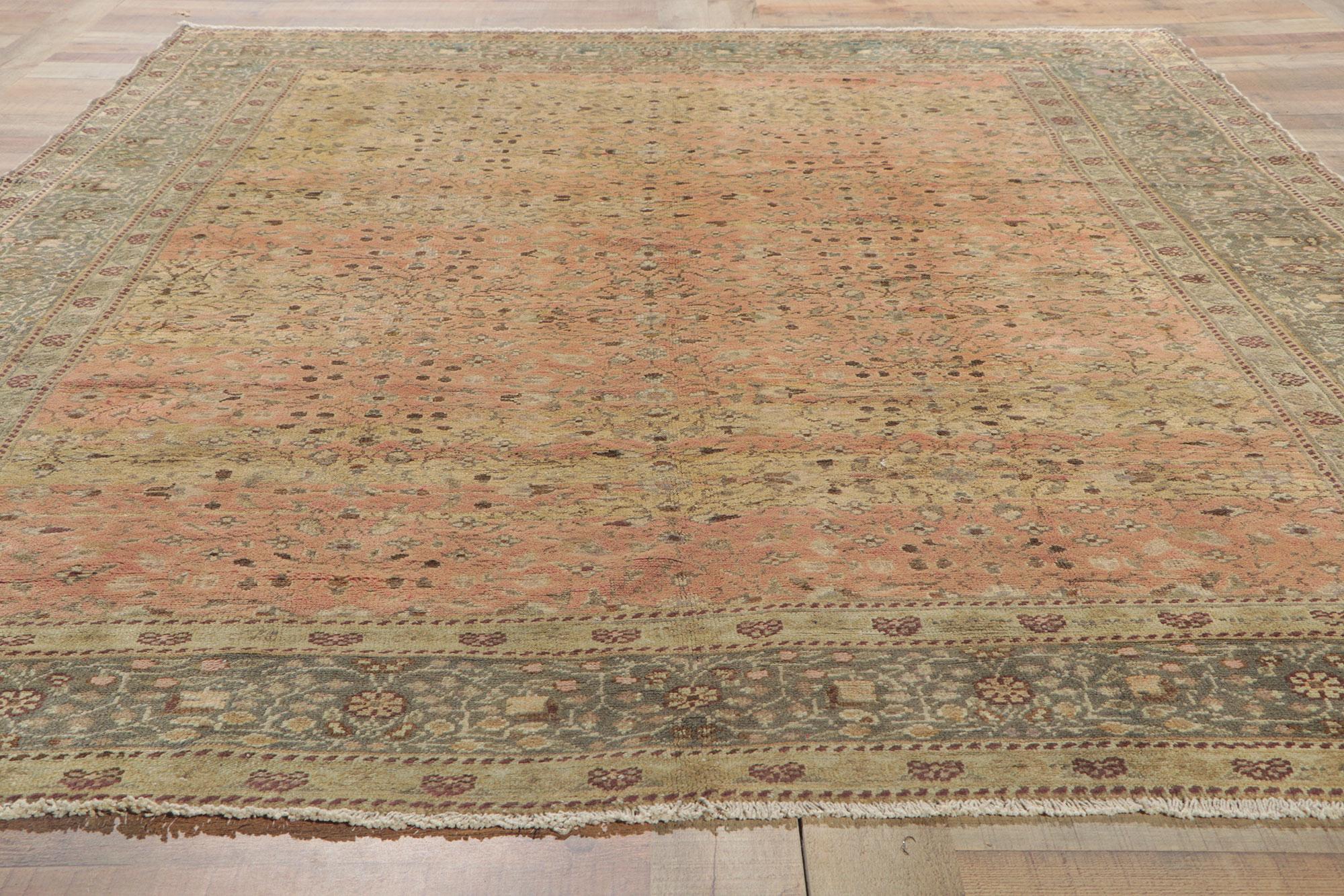 Distressed Antique Turkish Sivas Rug with Shabby Chic Farmhouse Style For Sale 1