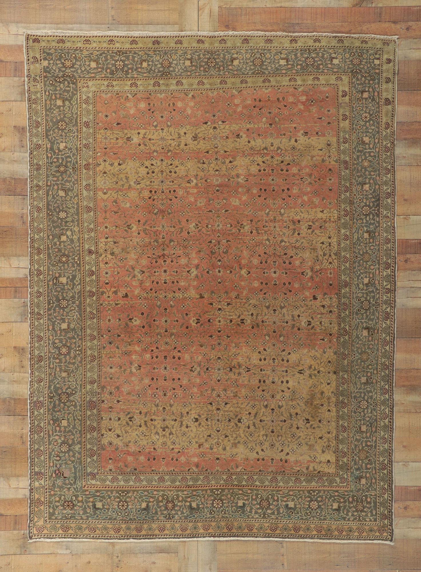 Distressed Antique Turkish Sivas Rug with Shabby Chic Farmhouse Style For Sale 2
