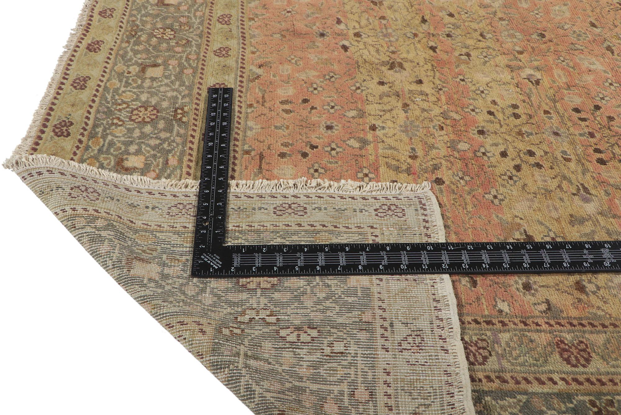 Distressed Antique Turkish Sivas Rug with Shabby Chic Farmhouse Style In Distressed Condition For Sale In Dallas, TX