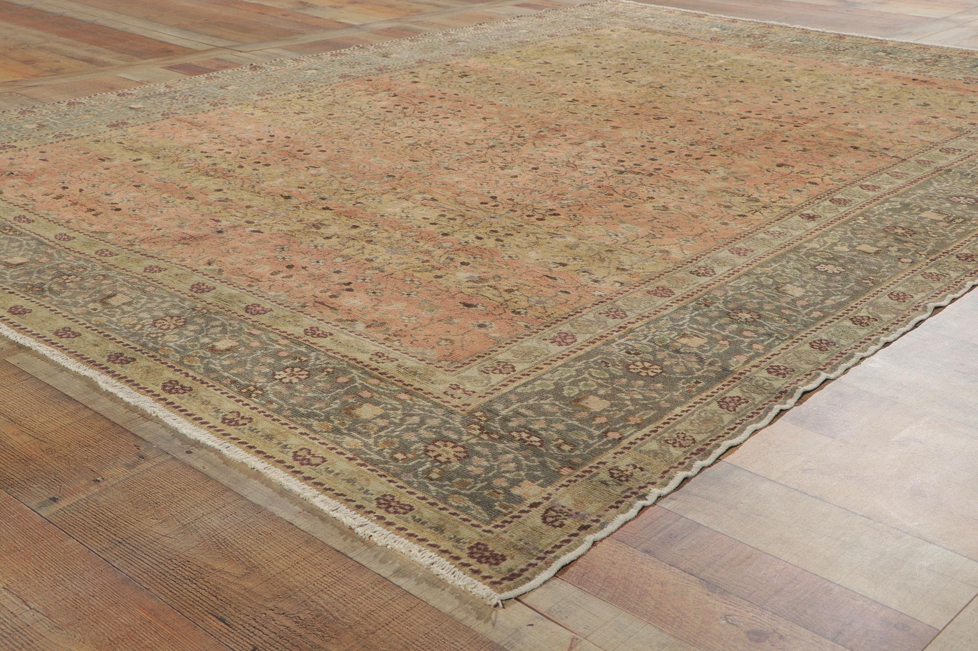 Wool Distressed Antique Turkish Sivas Rug with Shabby Chic Farmhouse Style For Sale