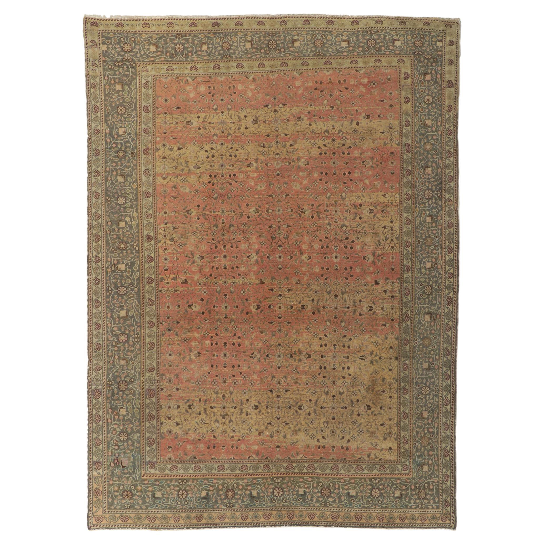 Distressed Antique Turkish Sivas Rug with Shabby Chic Farmhouse Style For Sale