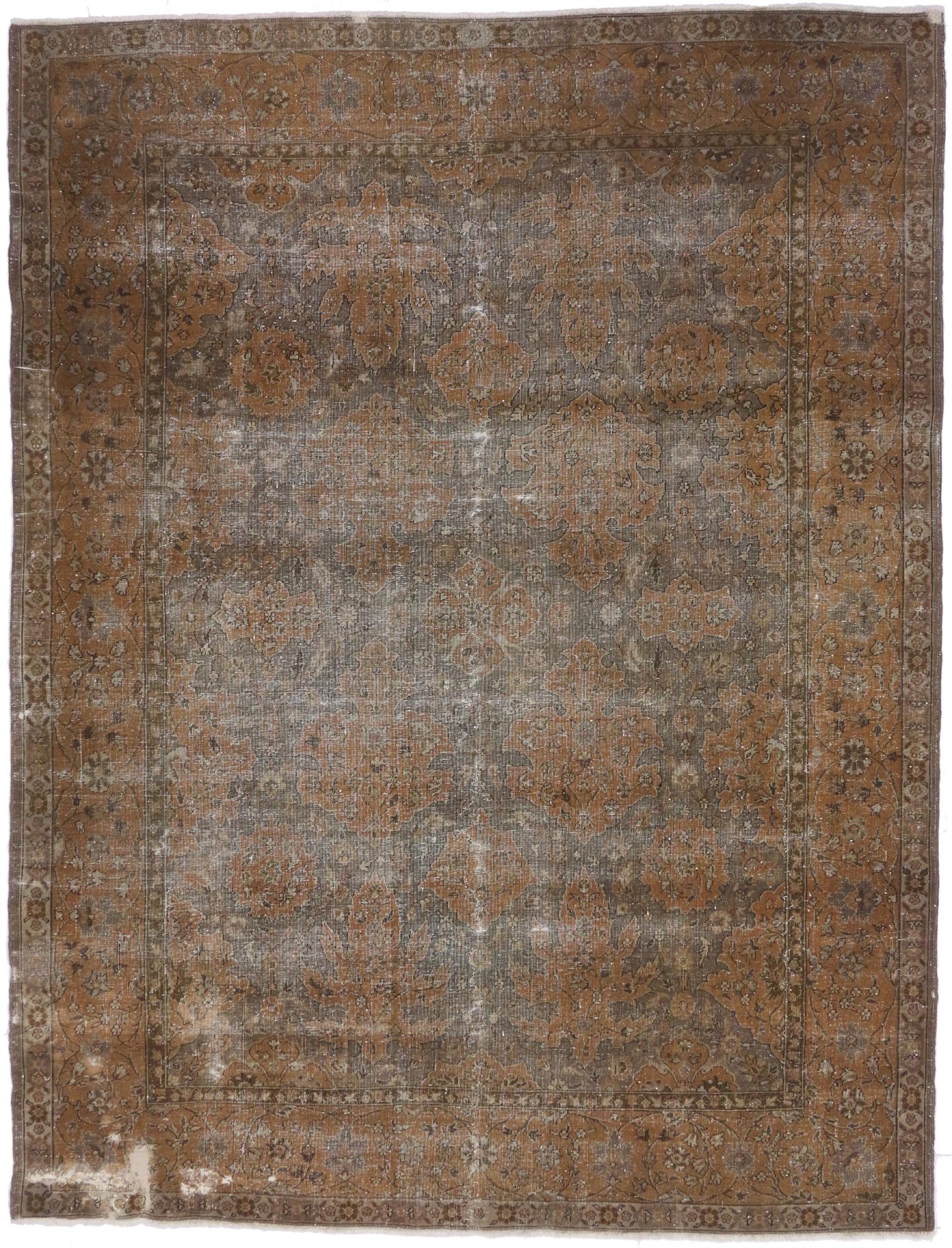 Distressed Antique Turkish Sparta Area Rug with Industrial Machine Age Style 7