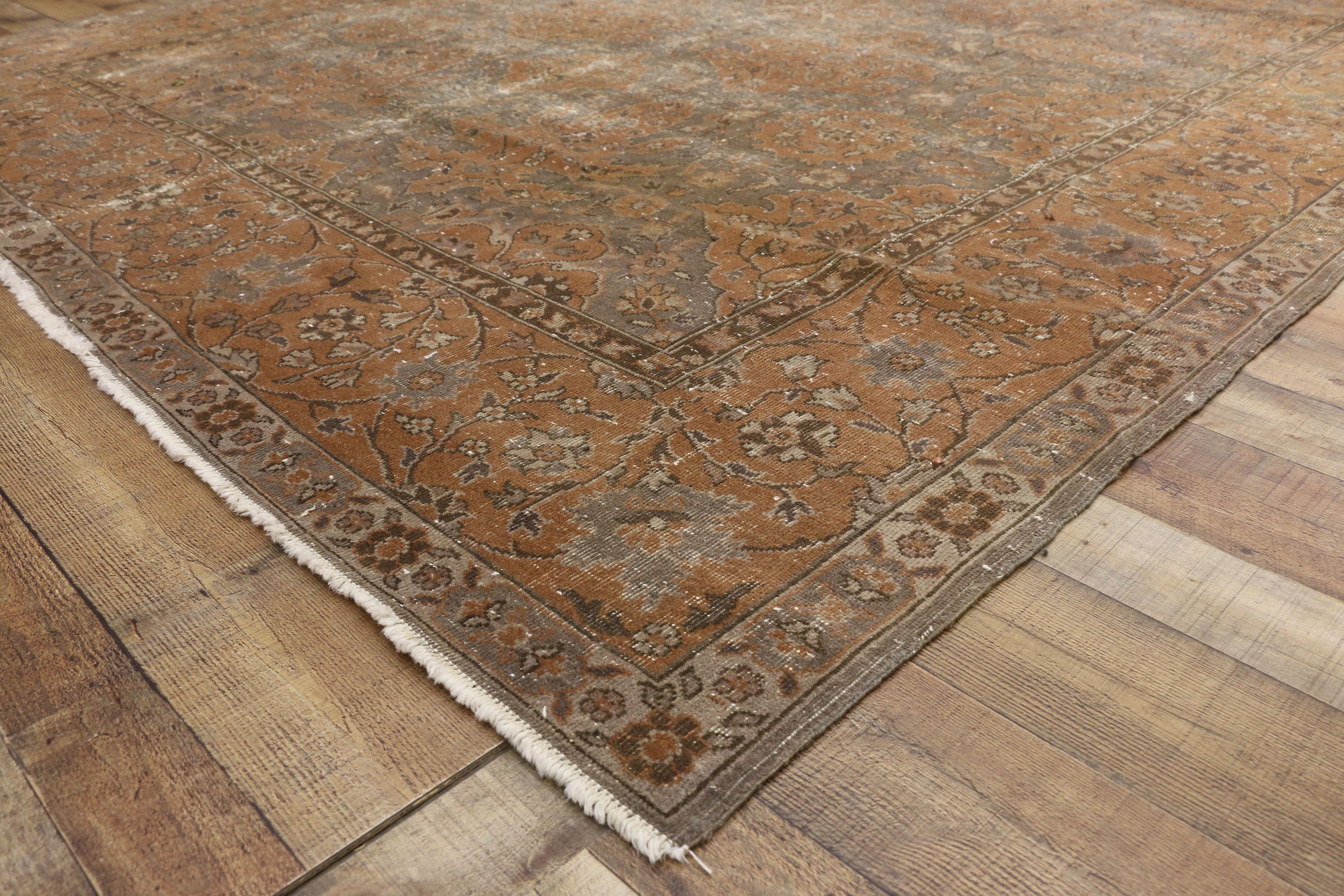 Hand-Knotted Distressed Antique Turkish Sparta Area Rug with Industrial Machine Age Style
