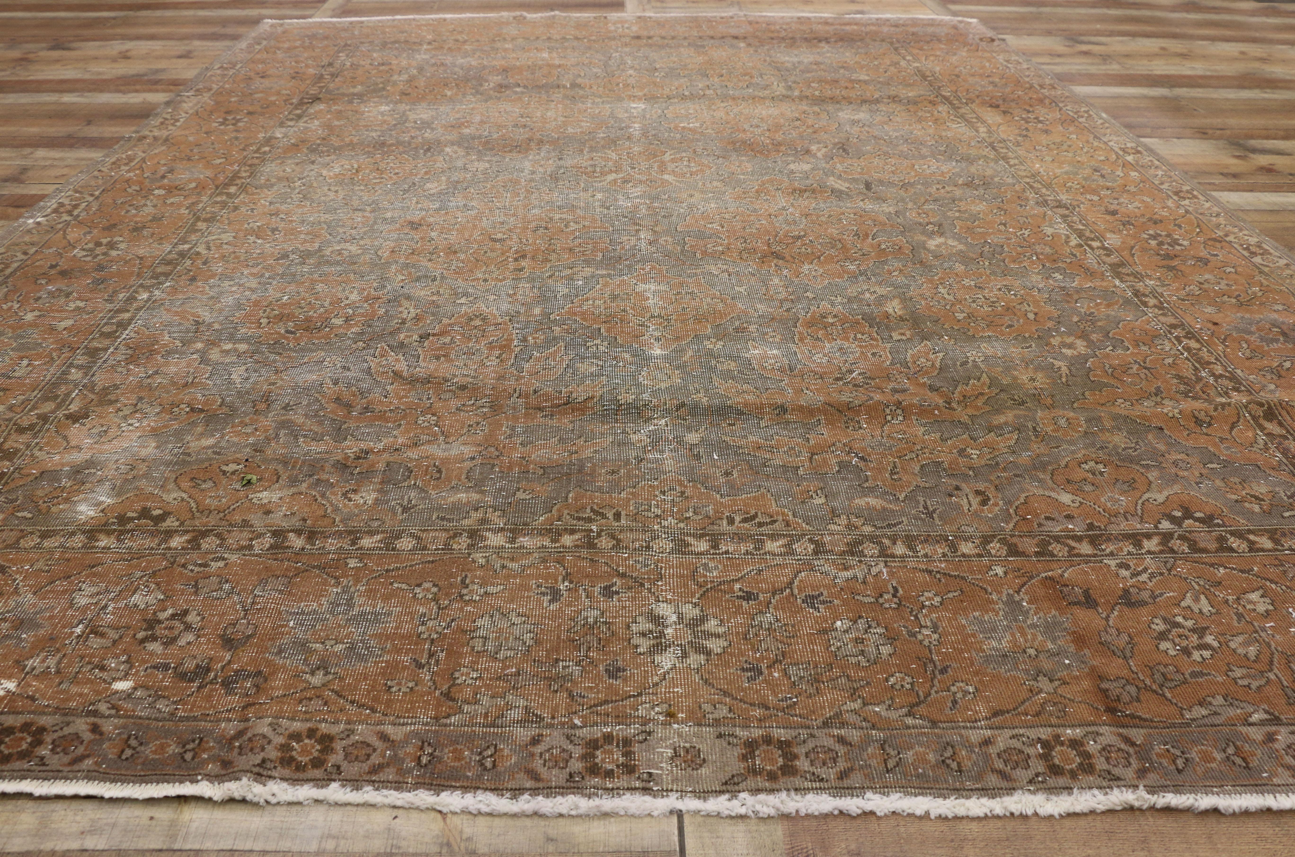 Distressed Antique Turkish Sparta Area Rug with Industrial Machine Age Style In Distressed Condition In Dallas, TX