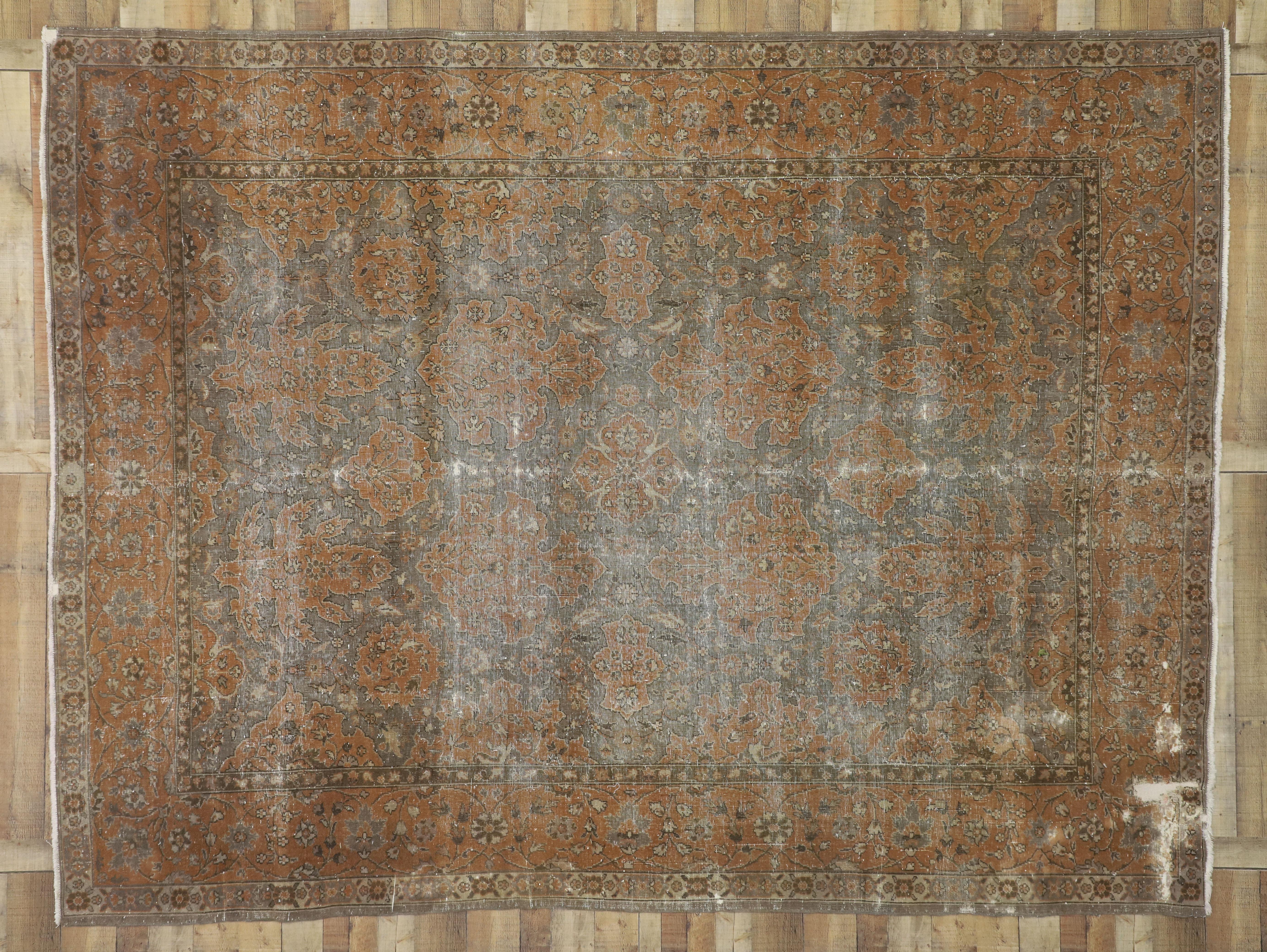 20th Century Distressed Antique Turkish Sparta Area Rug with Industrial Machine Age Style