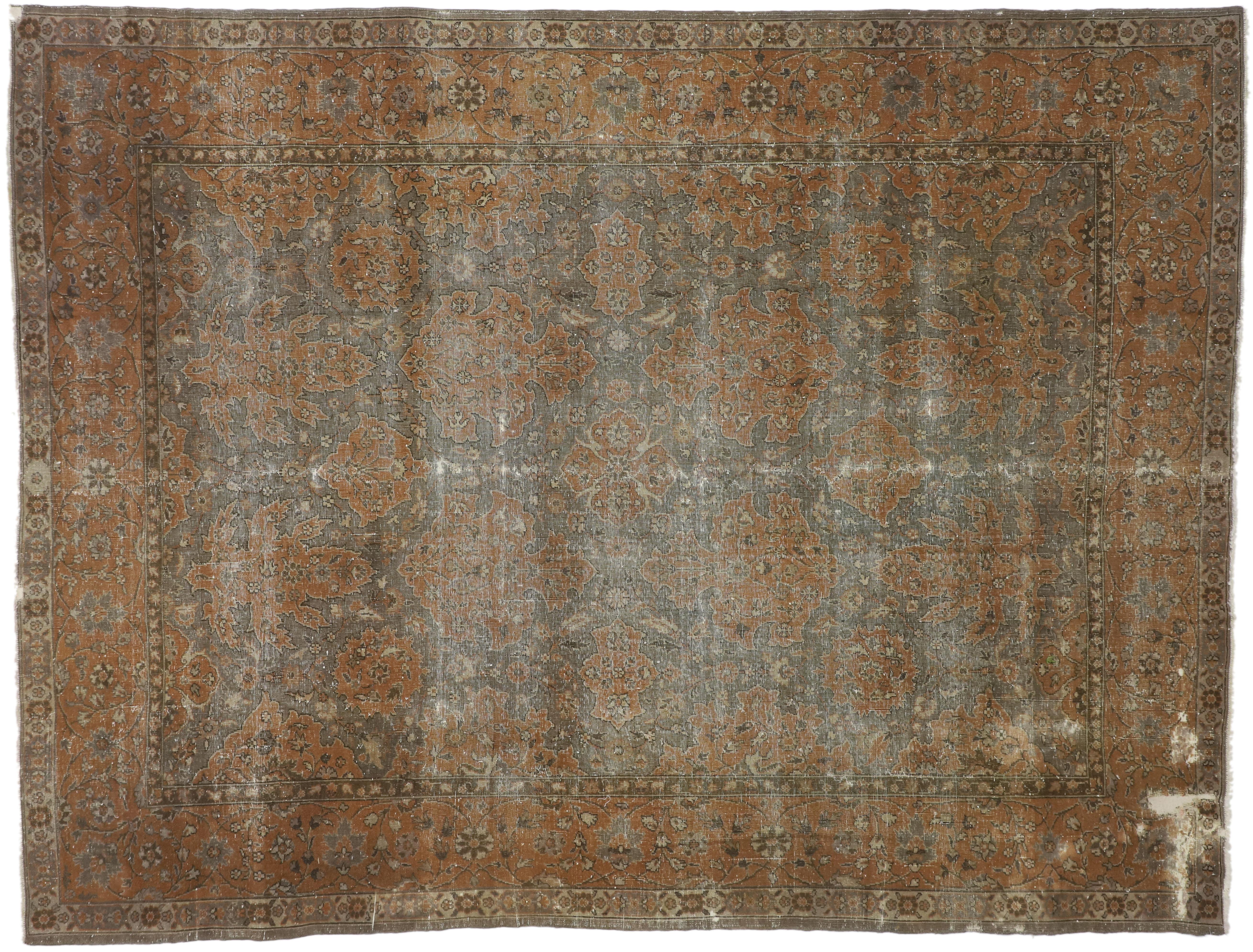 Wool Distressed Antique Turkish Sparta Area Rug with Industrial Machine Age Style