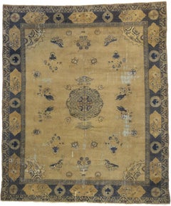 Distressed Antique Turkish Sparta Rug with Chinoiserie Style, Blue and Gold