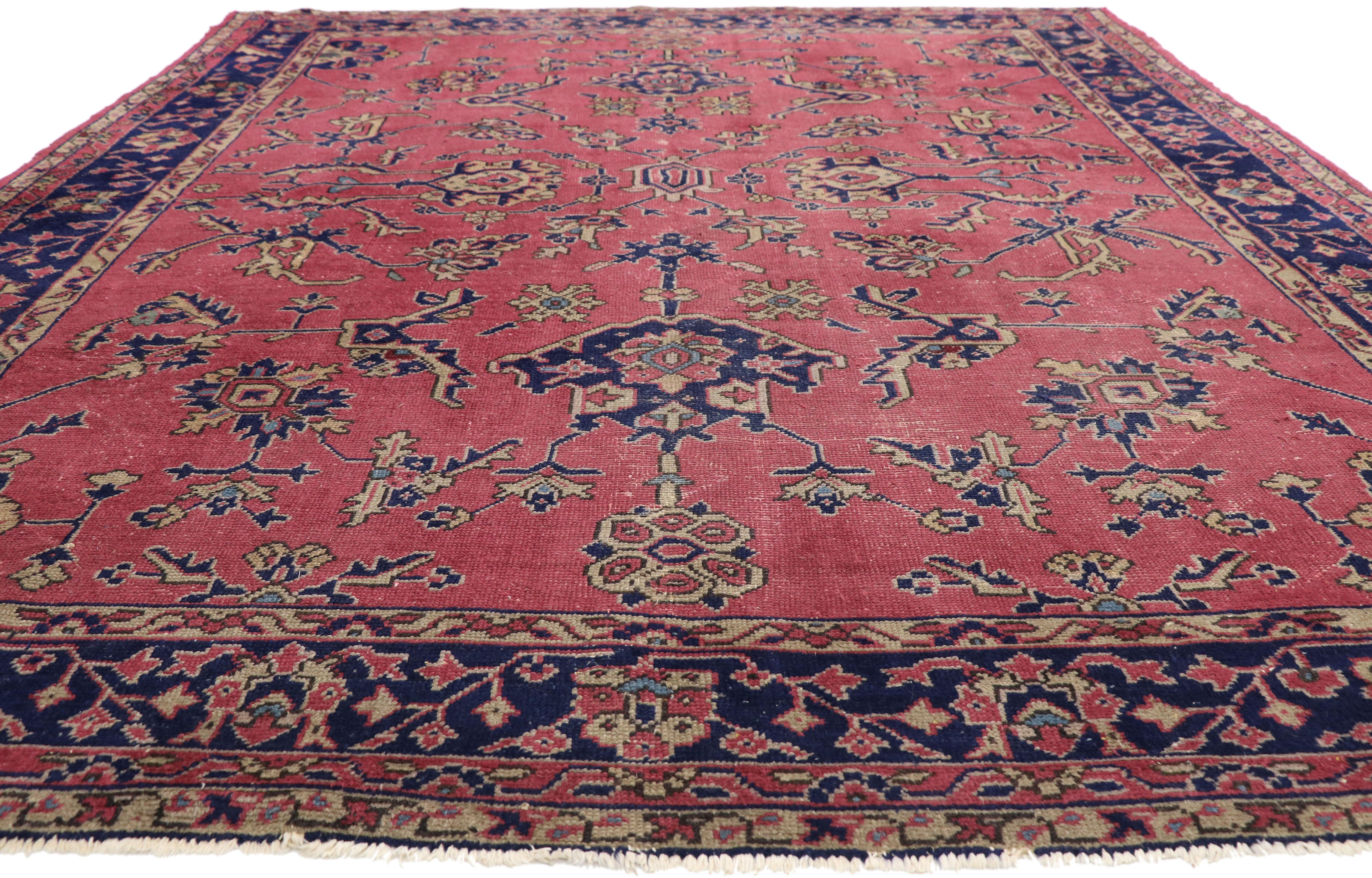 Hand-Knotted Distressed Antique Turkish Sparta Rug with Industrial Romantic Venetian Style