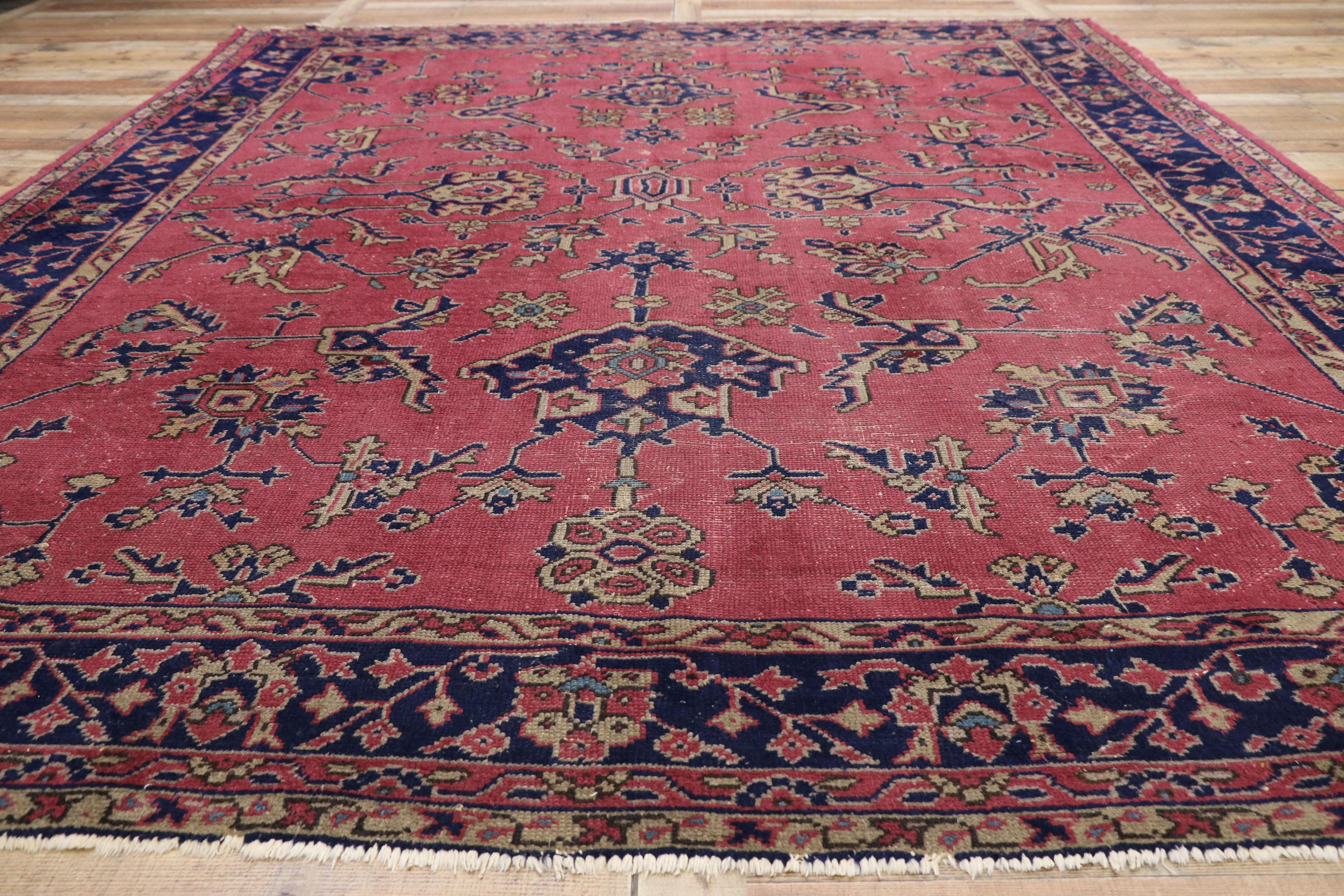 Distressed Antique Turkish Sparta Rug with Industrial Romantic Venetian Style 1