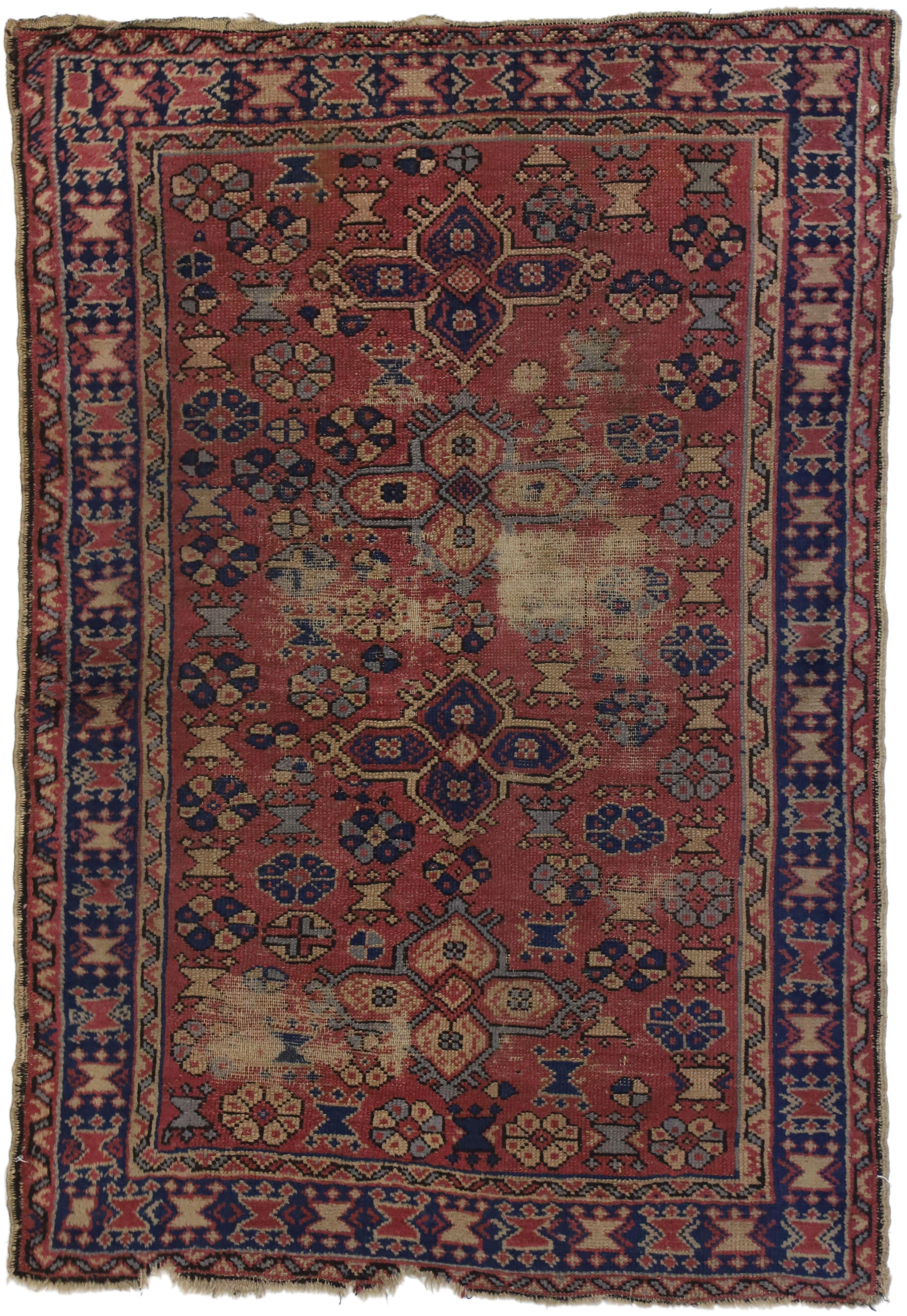 Distressed Antique Turkish Sparta Rug with Industrial Rustic Artisan Style 3