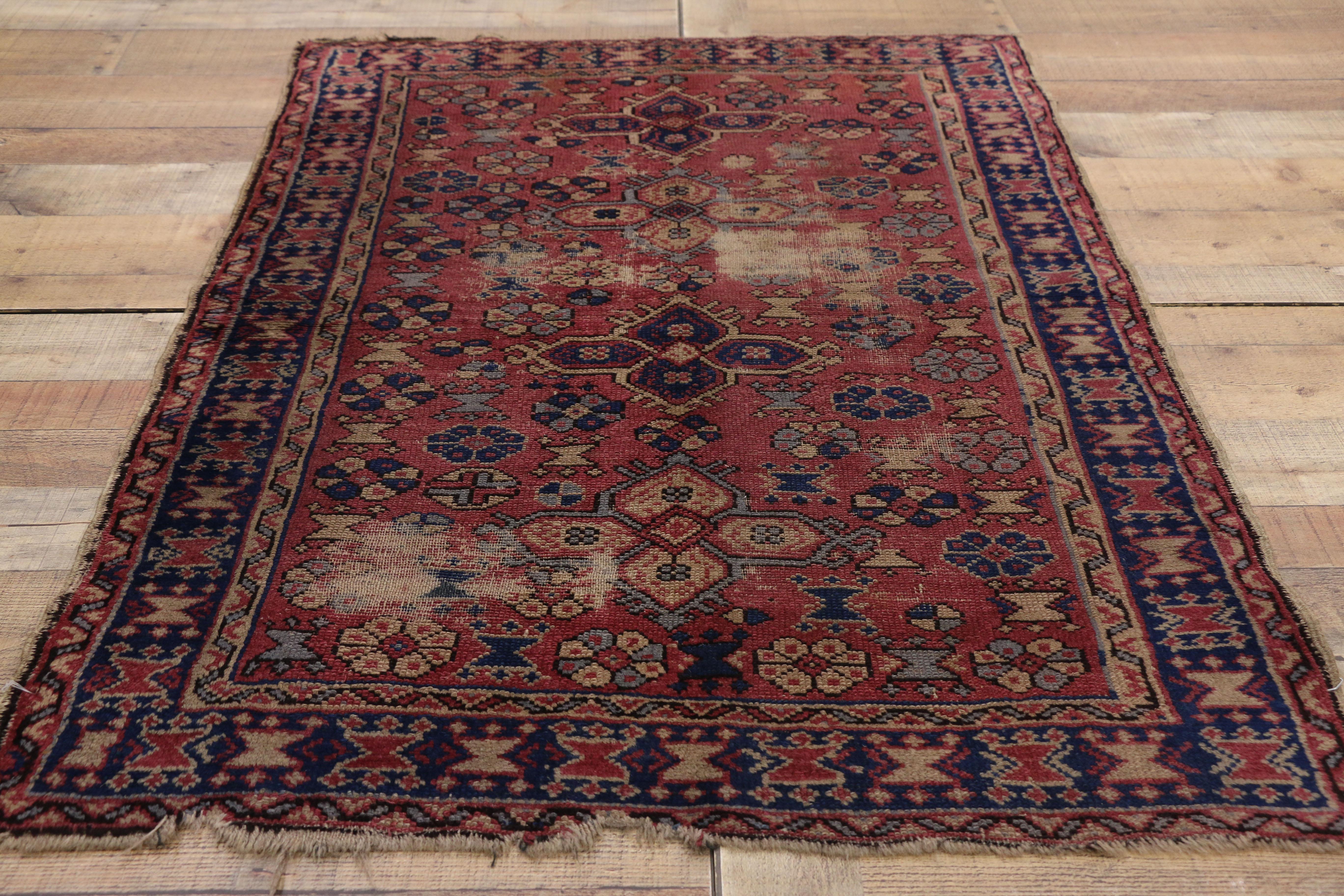 Distressed Antique Turkish Sparta Rug with Industrial Rustic Artisan Style 7