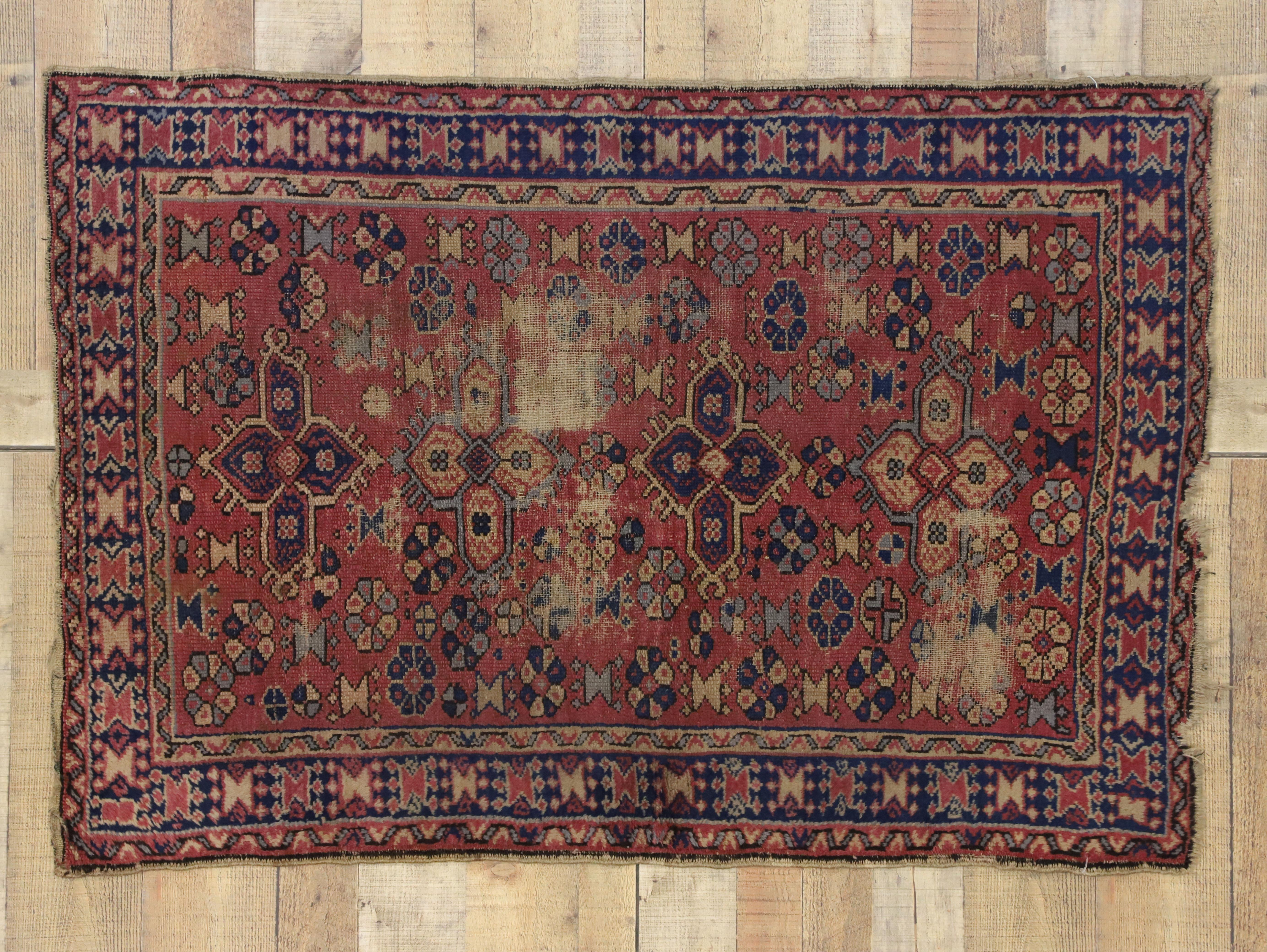 Distressed Antique Turkish Sparta Rug with Industrial Rustic Artisan Style 8
