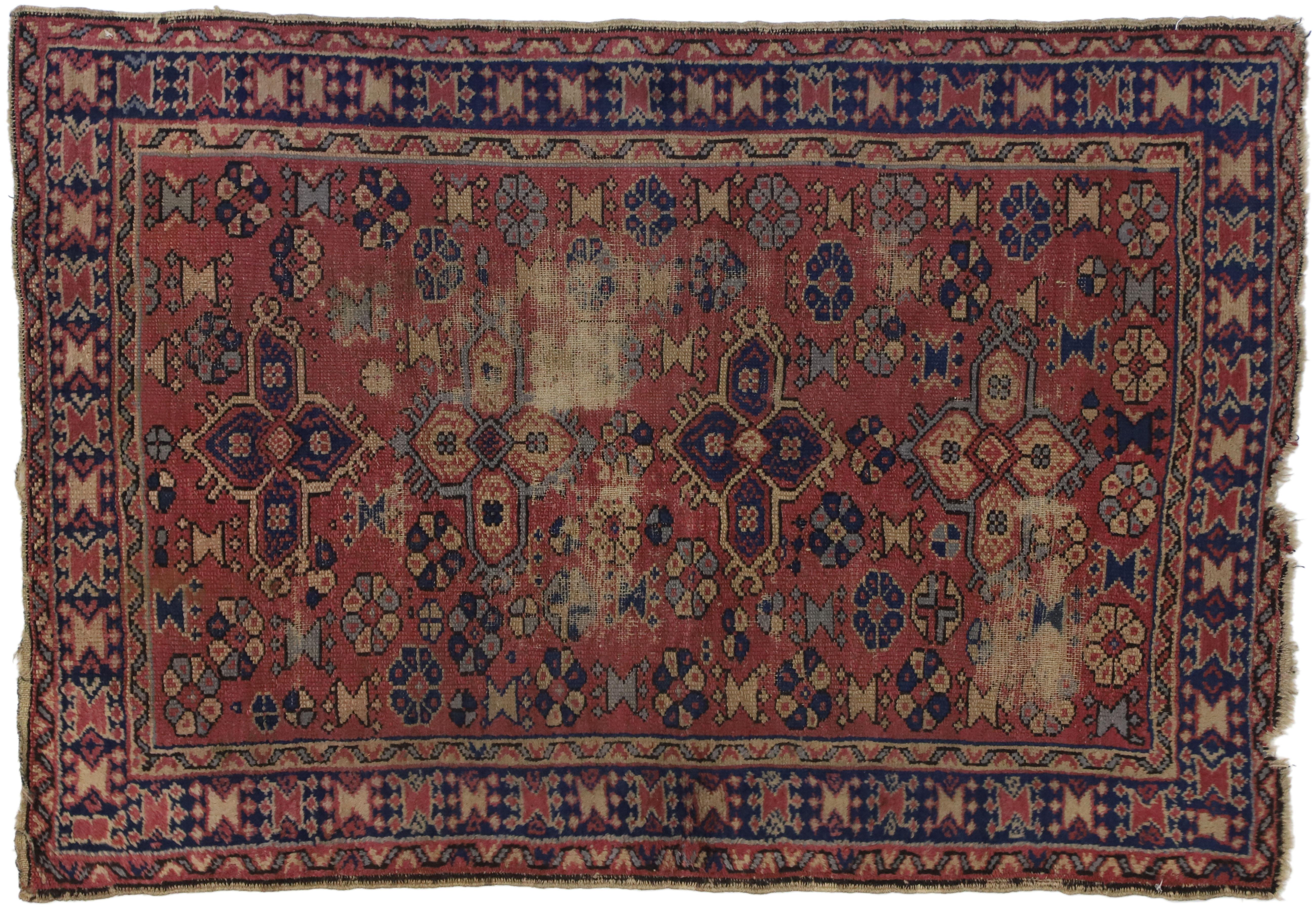 Distressed Antique Turkish Sparta Rug with Industrial Rustic Artisan Style 2