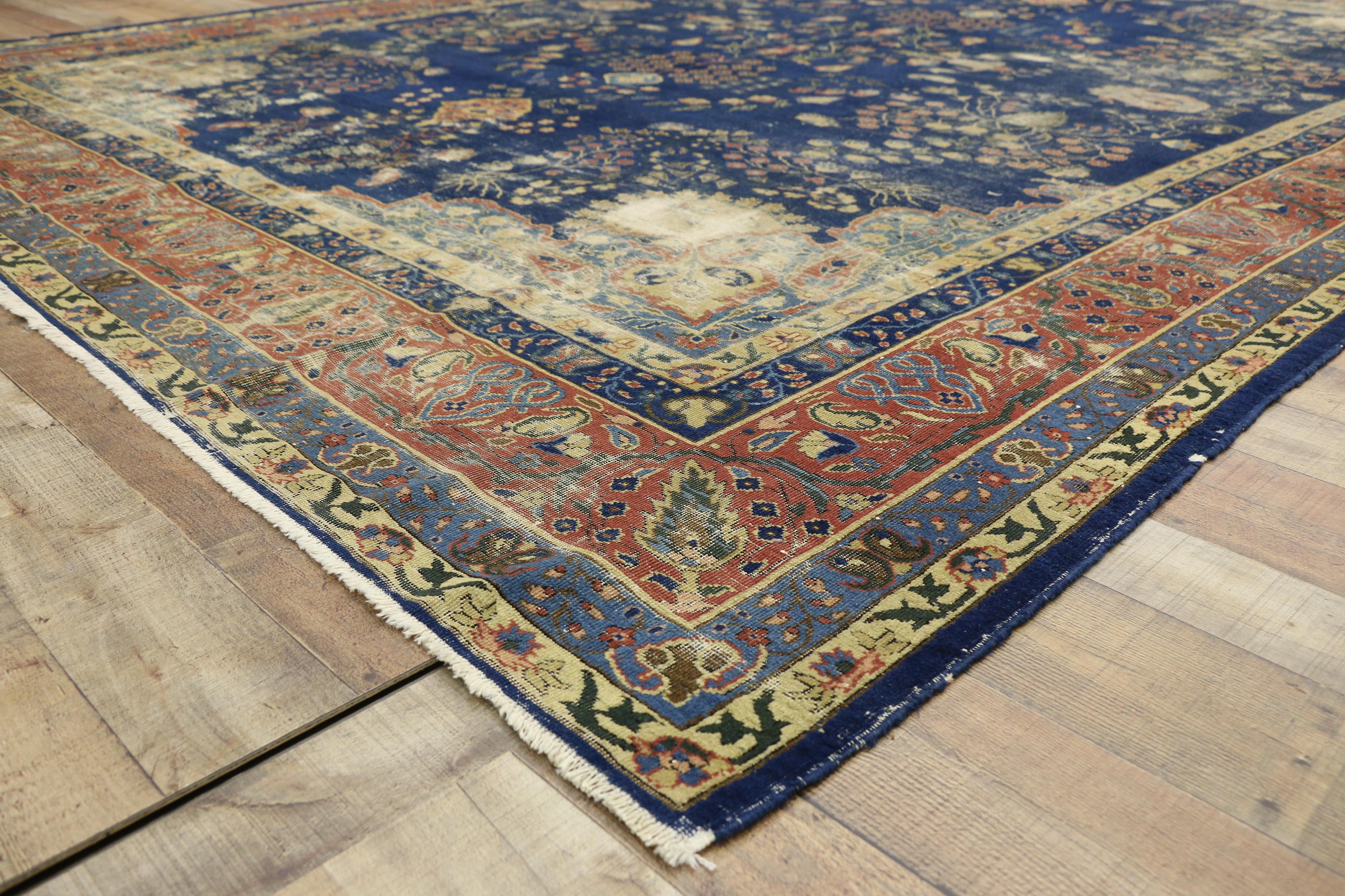 Distressed Antique Turkish Sparta Rug with Modern Rustic English Style In Distressed Condition For Sale In Dallas, TX