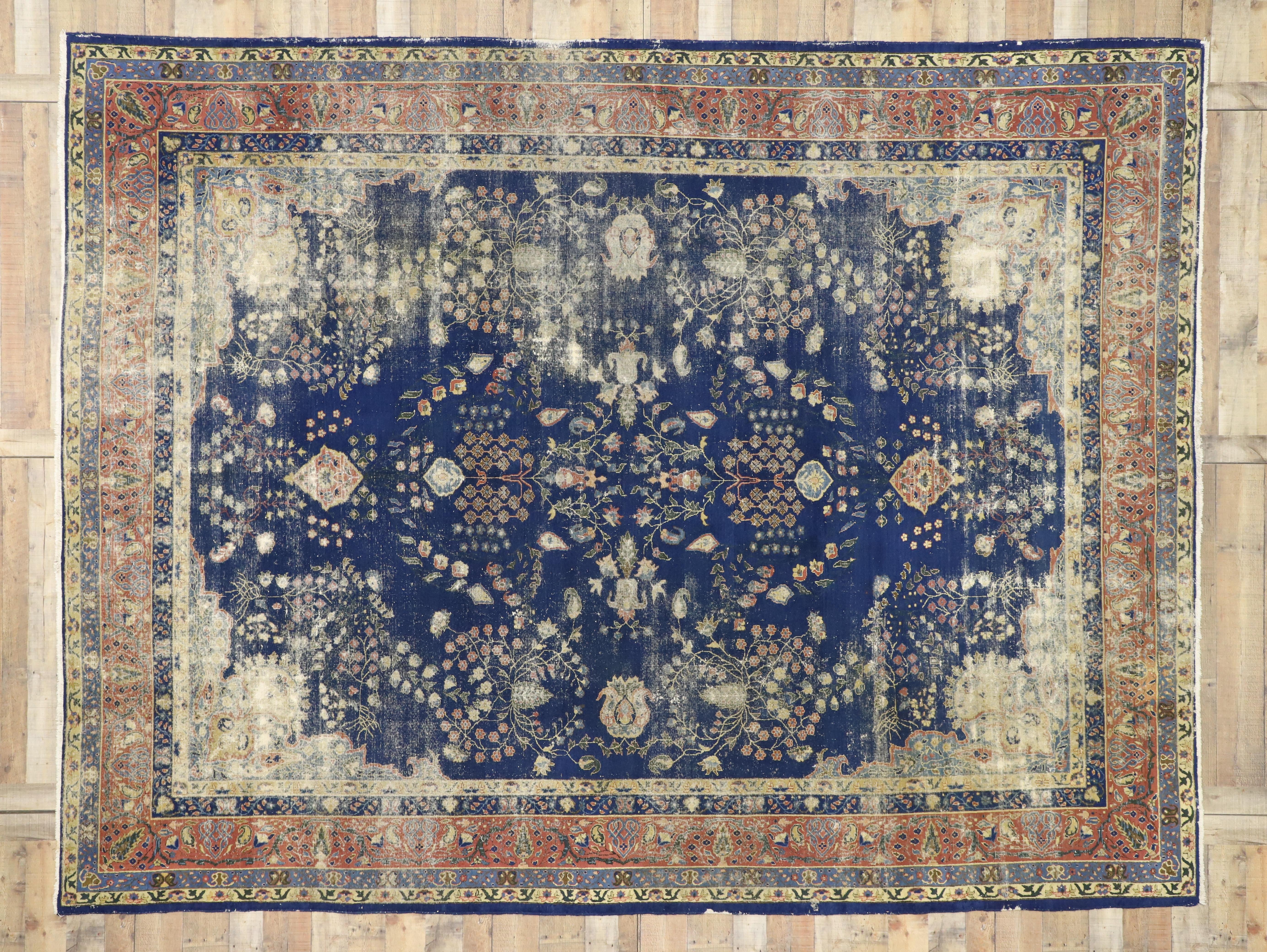 20th Century Distressed Antique Turkish Sparta Rug with Modern Rustic English Style For Sale