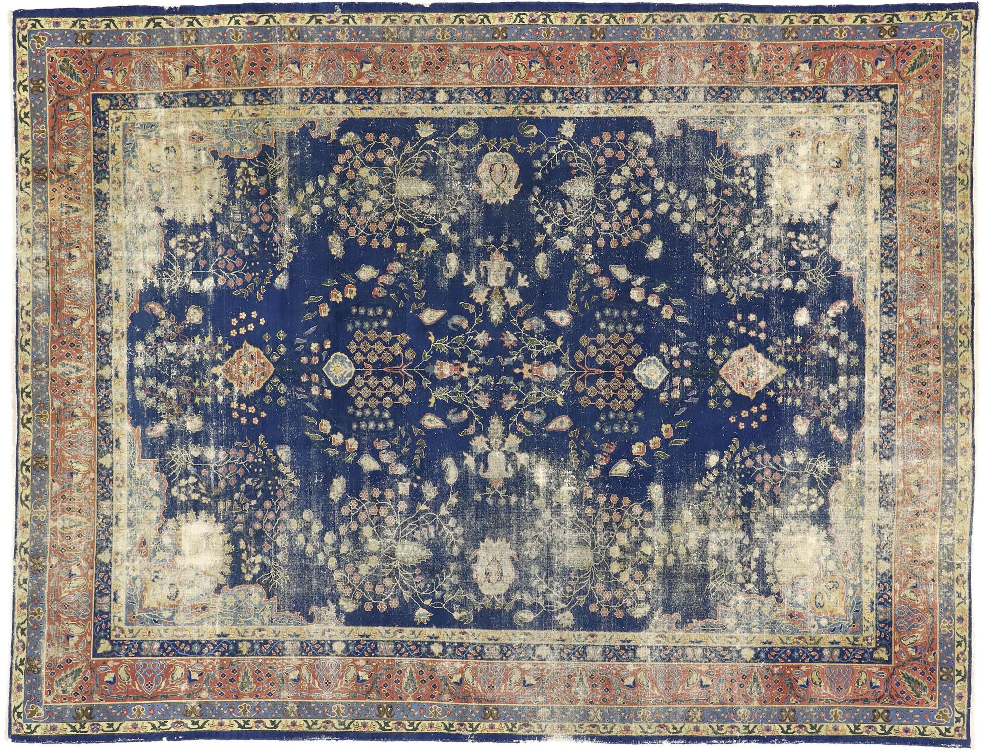 Wool Distressed Antique Turkish Sparta Rug with Modern Rustic English Style For Sale