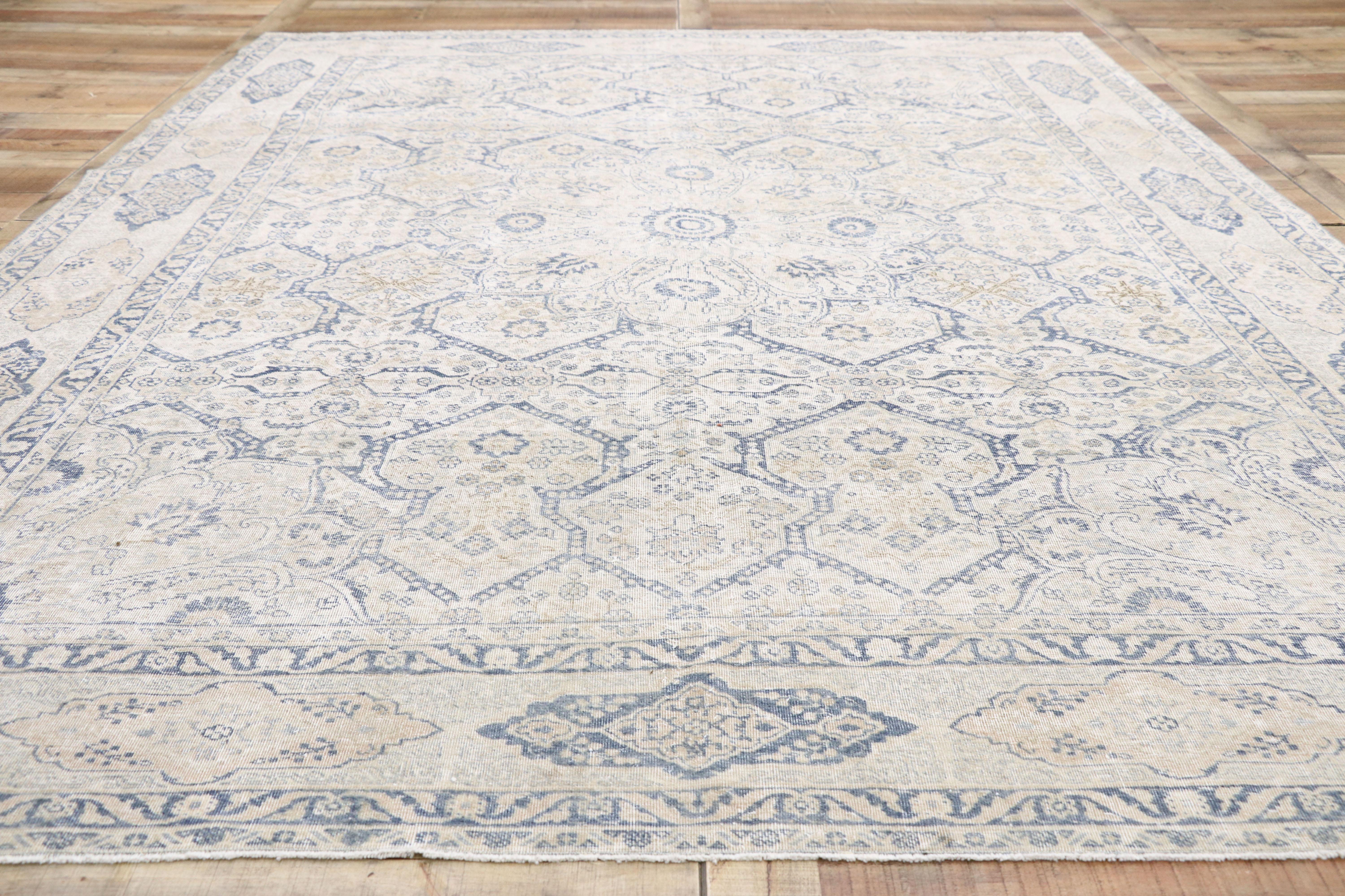 Distressed Antique Turkish Tabriz Rug with Neoclassical Gustavian Style 2